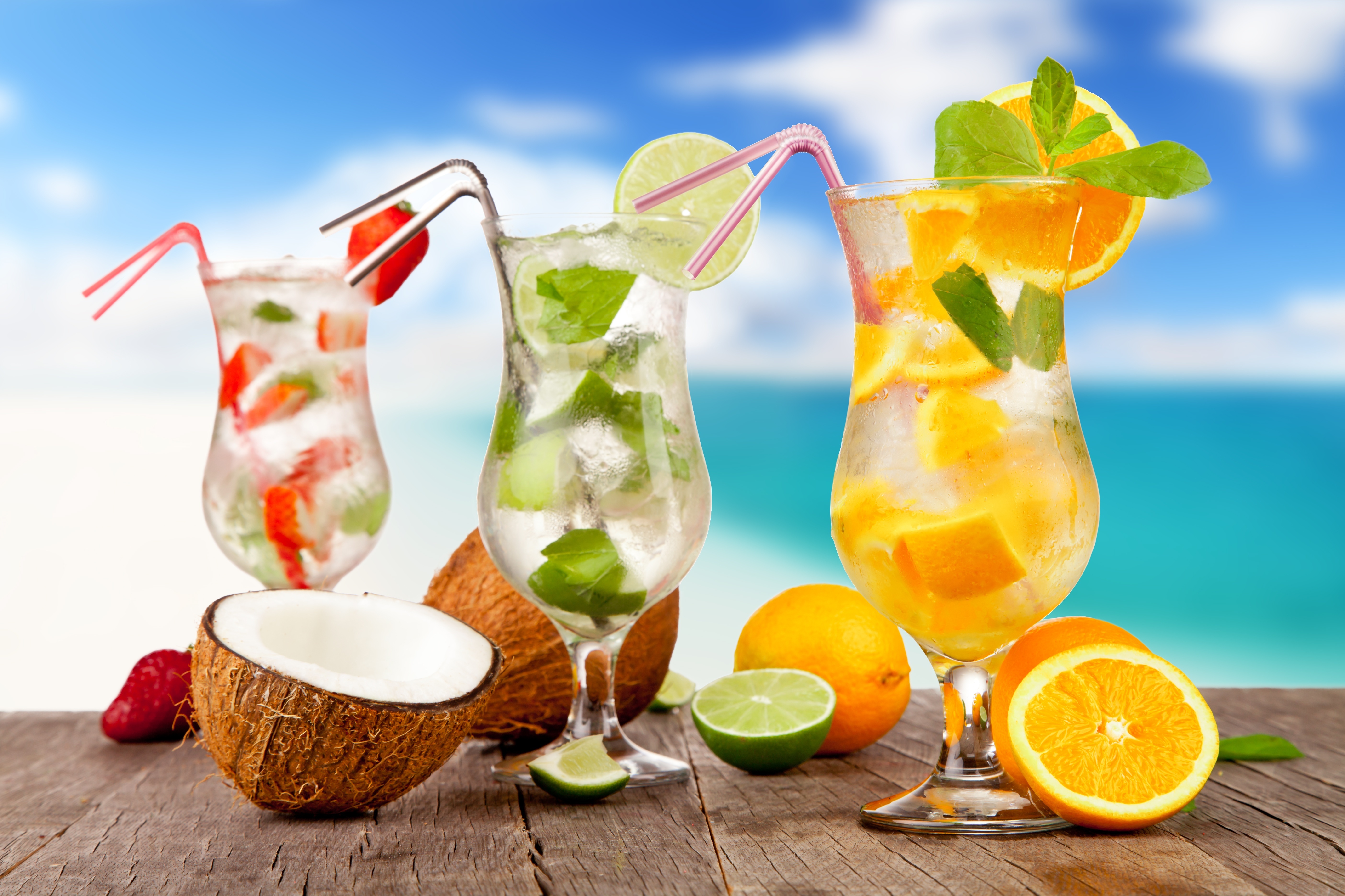 Cocktail Coconut Drink Fruit Glass Strawberry Summer Orange Fruit 5616x3744