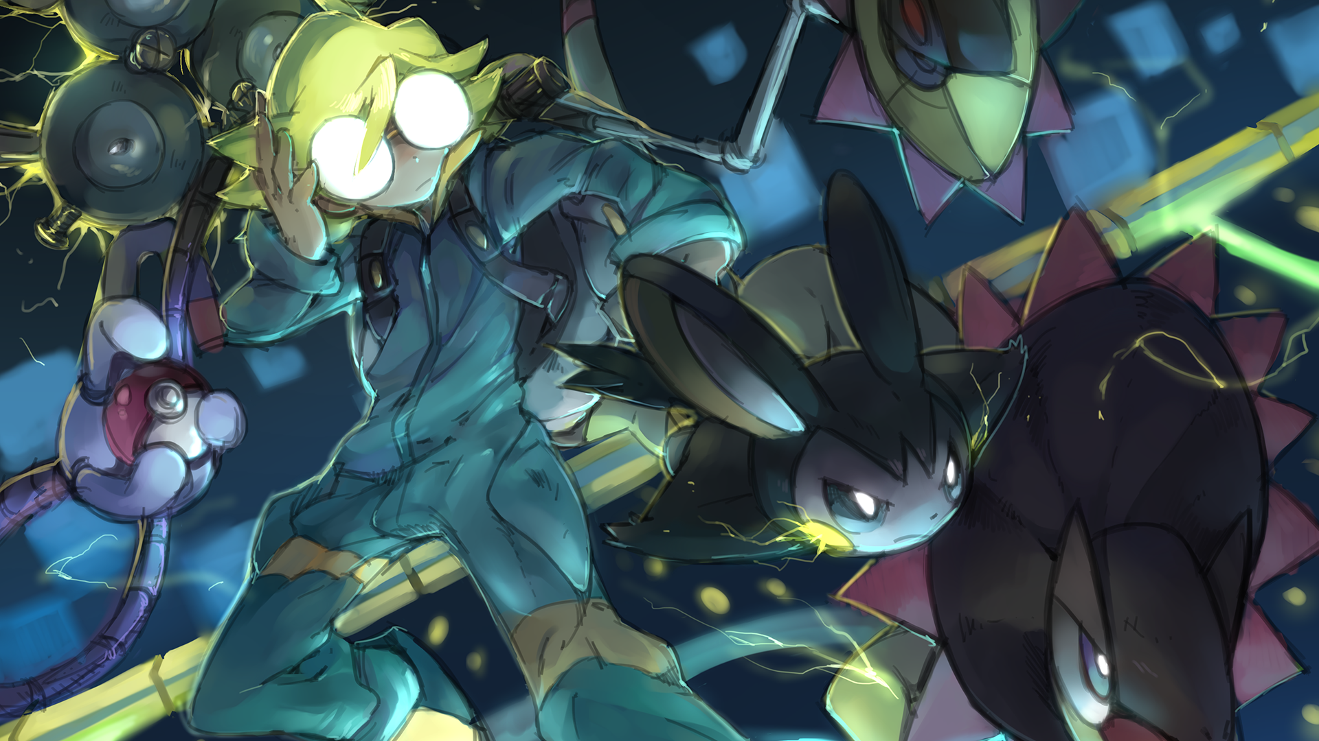 Clemont Pokemon Emolga Pokemon Heliolisk Pokemon Magneton Pokemon 1920x1080