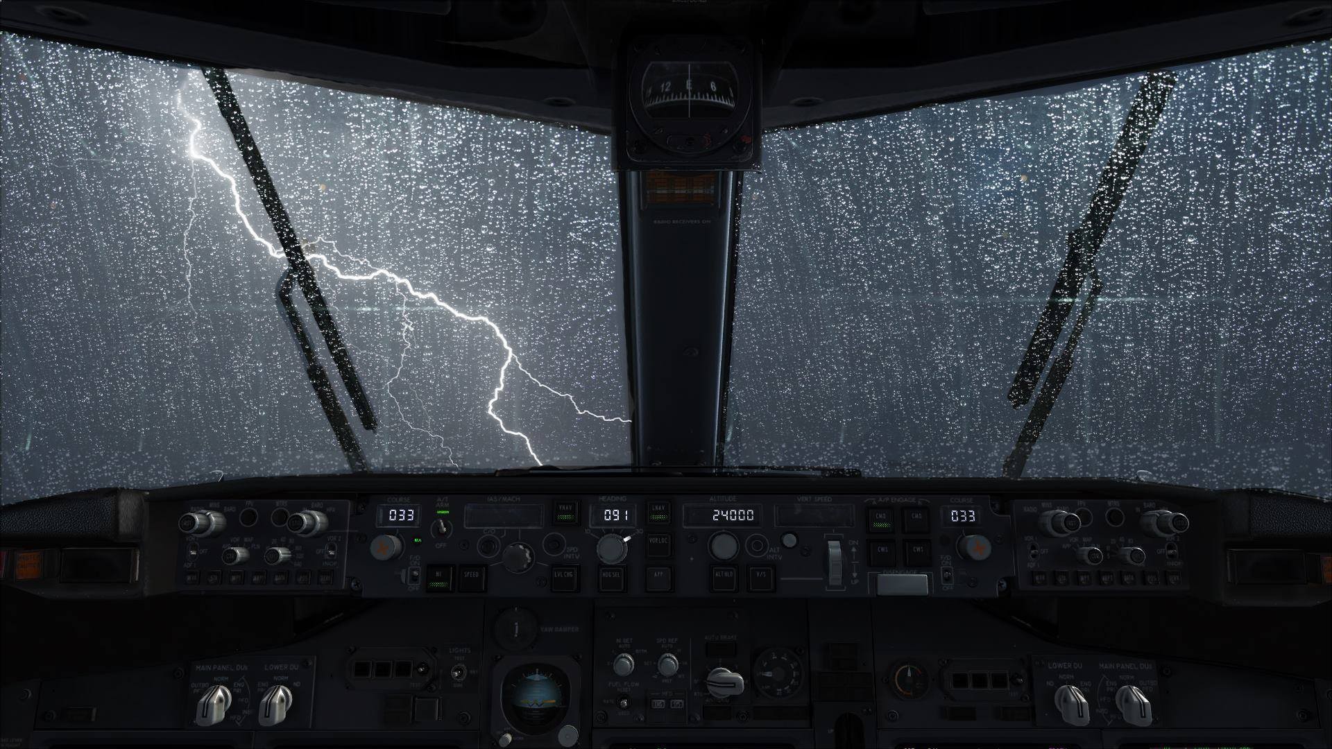 Aircraft Cockpit Lightning Rain Storm Water Drop 1920x1080