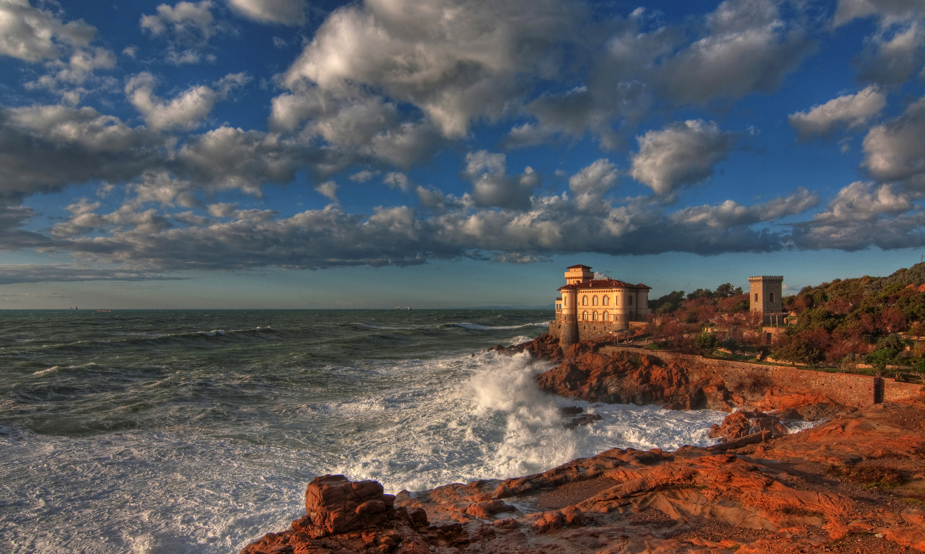 Boccale Castle Castle Coast Italy Livorno Ocean Wave 3072x1841