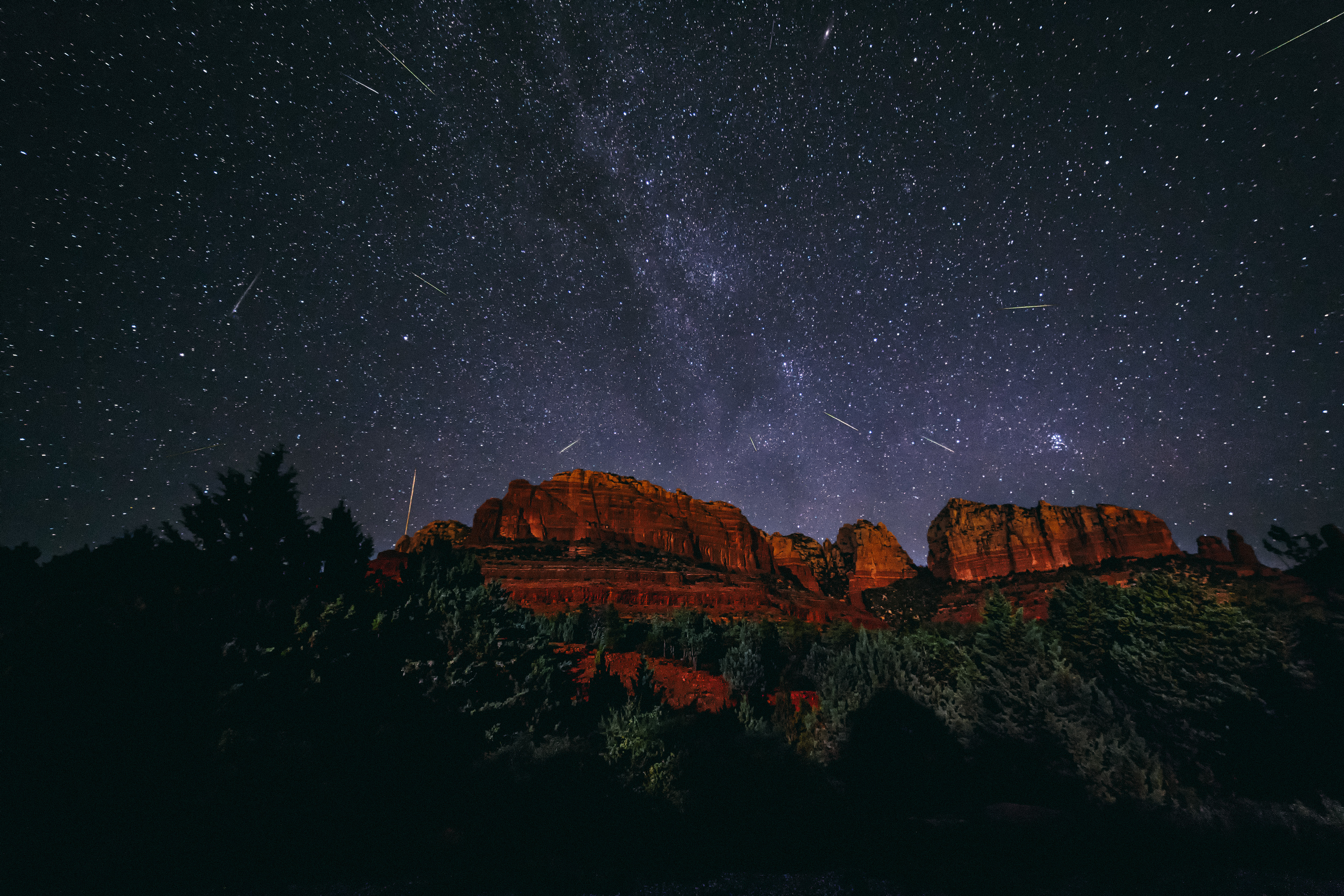 Meteor Shower Mountain Nature Night Stars 5760x3840