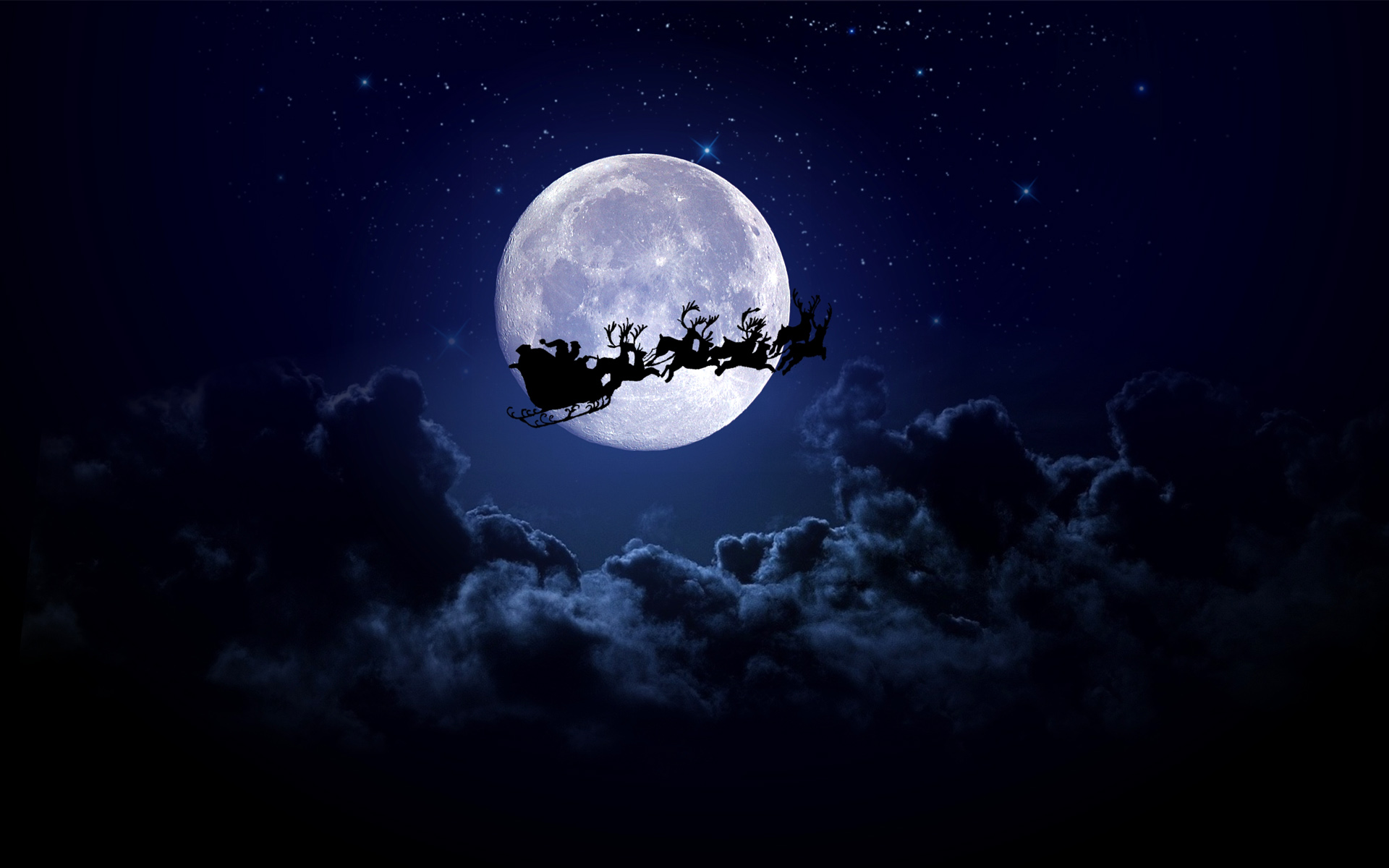 Artistic Christmas Cloud Moon Night Reindeer Santa Silhouette Sleigh 1920x1200