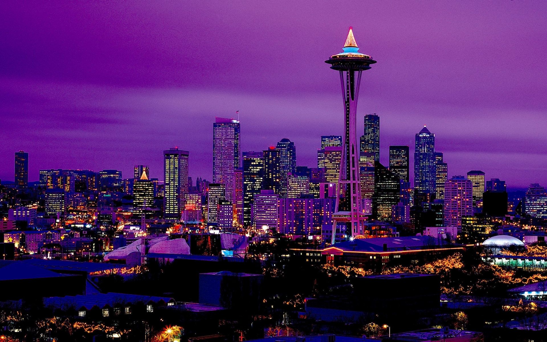 City Light Night Seattle Space Needle 1920x1200