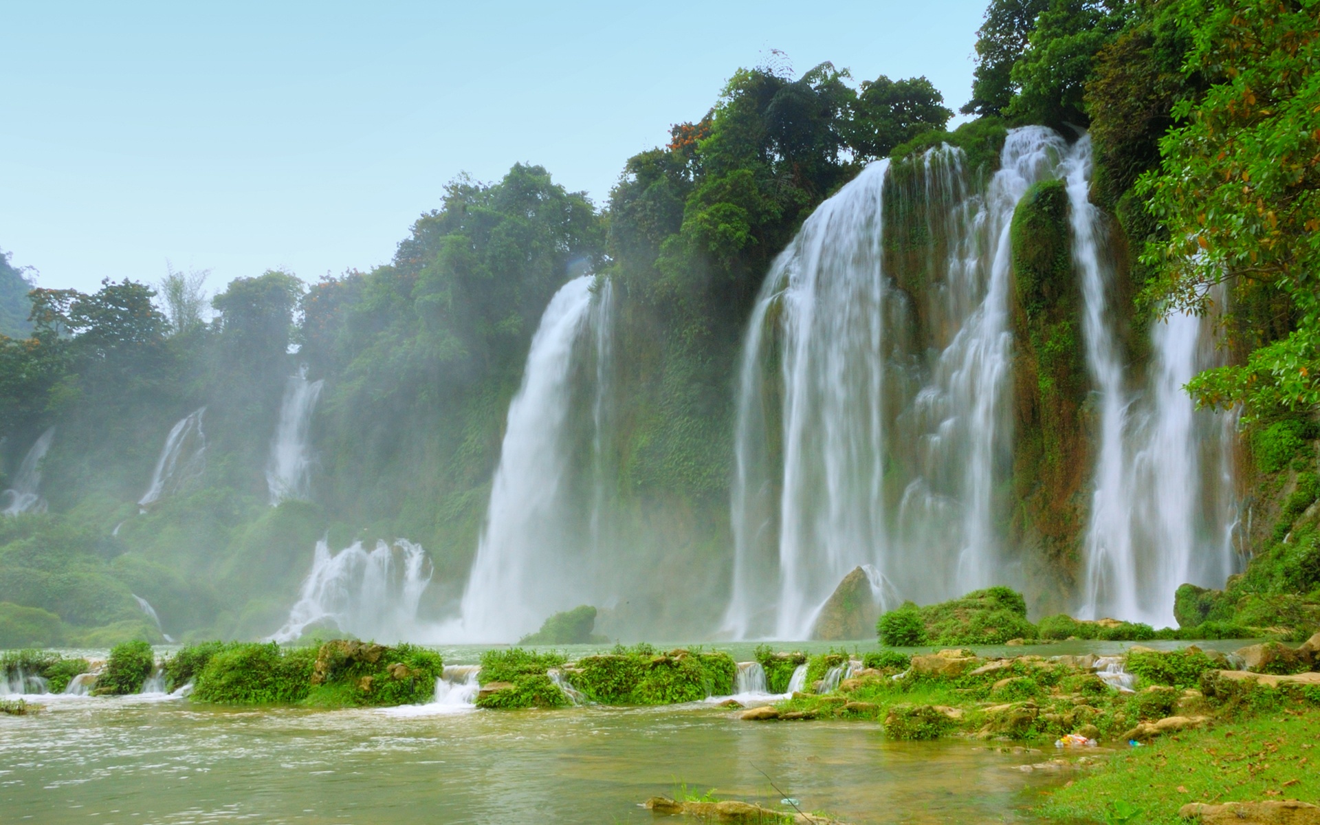 Ban Gioc Detian Falls Nature Vegetation Vietnam Water Waterfall 1920x1200