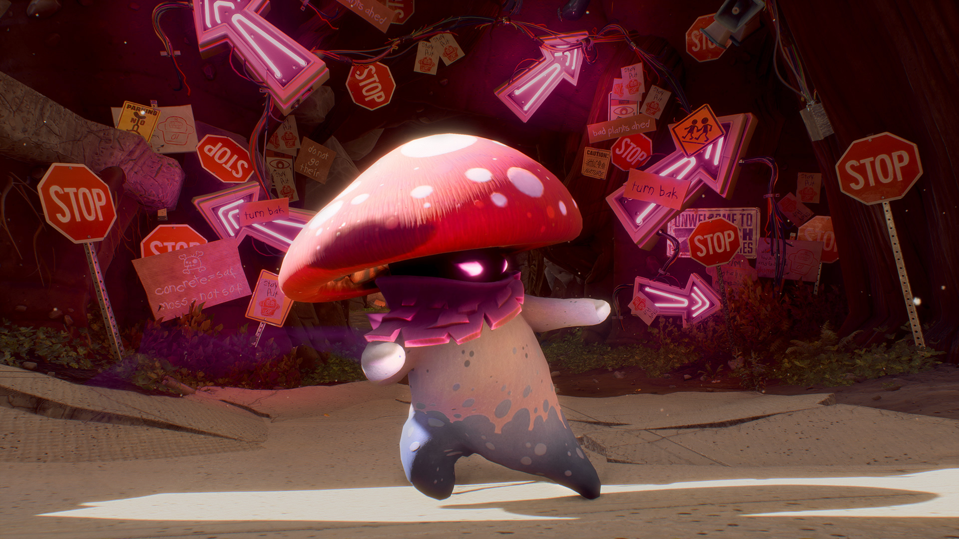 Plants Vs Zombies Red Amanita Muscaria Signs Neon Sign Stop Sign Video Game Art Mushroom Red Eyes Vi 1920x1080