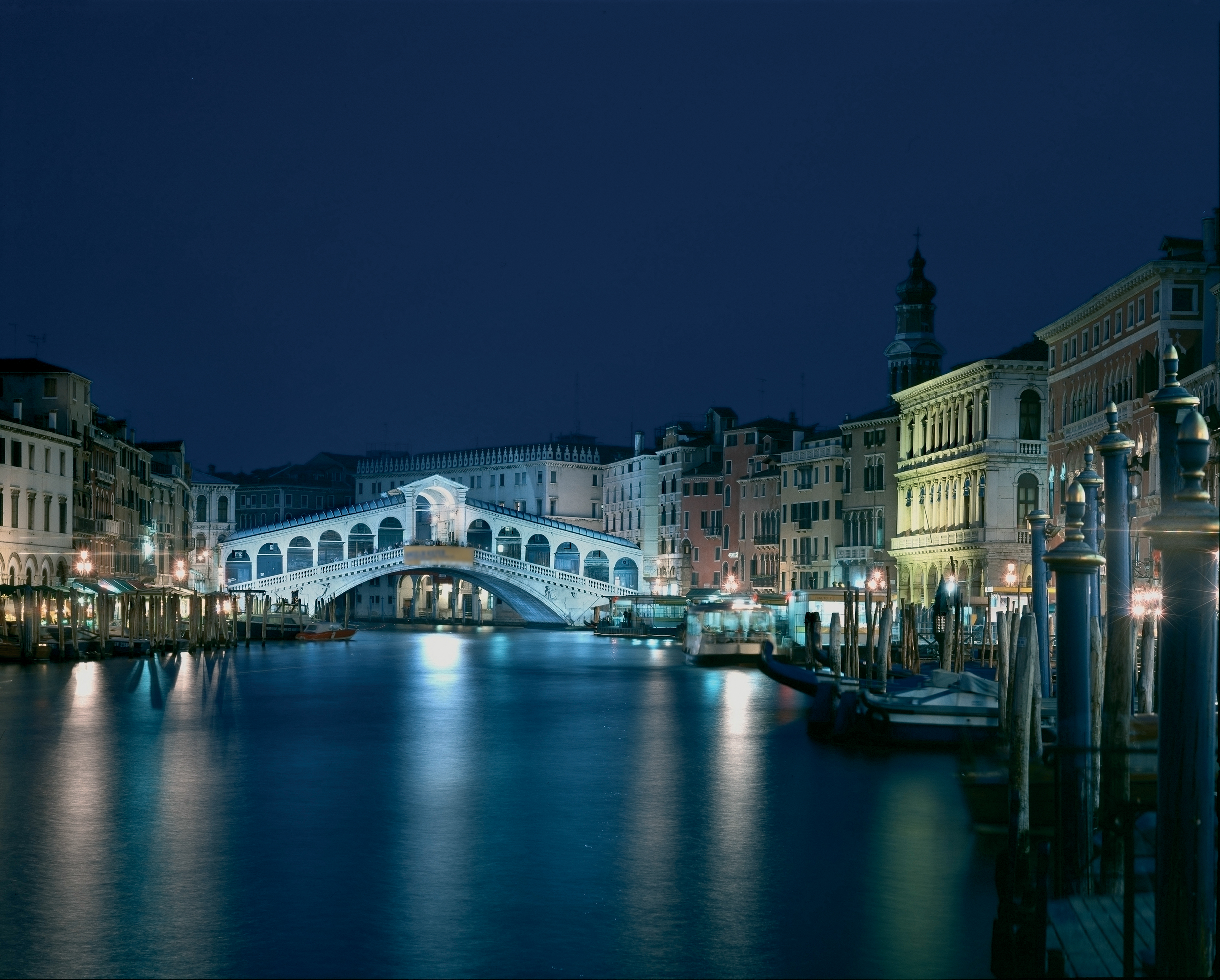 Bridge Canal City Gondola Italy Light Night Rialto Bridge River Venice 5906x4744
