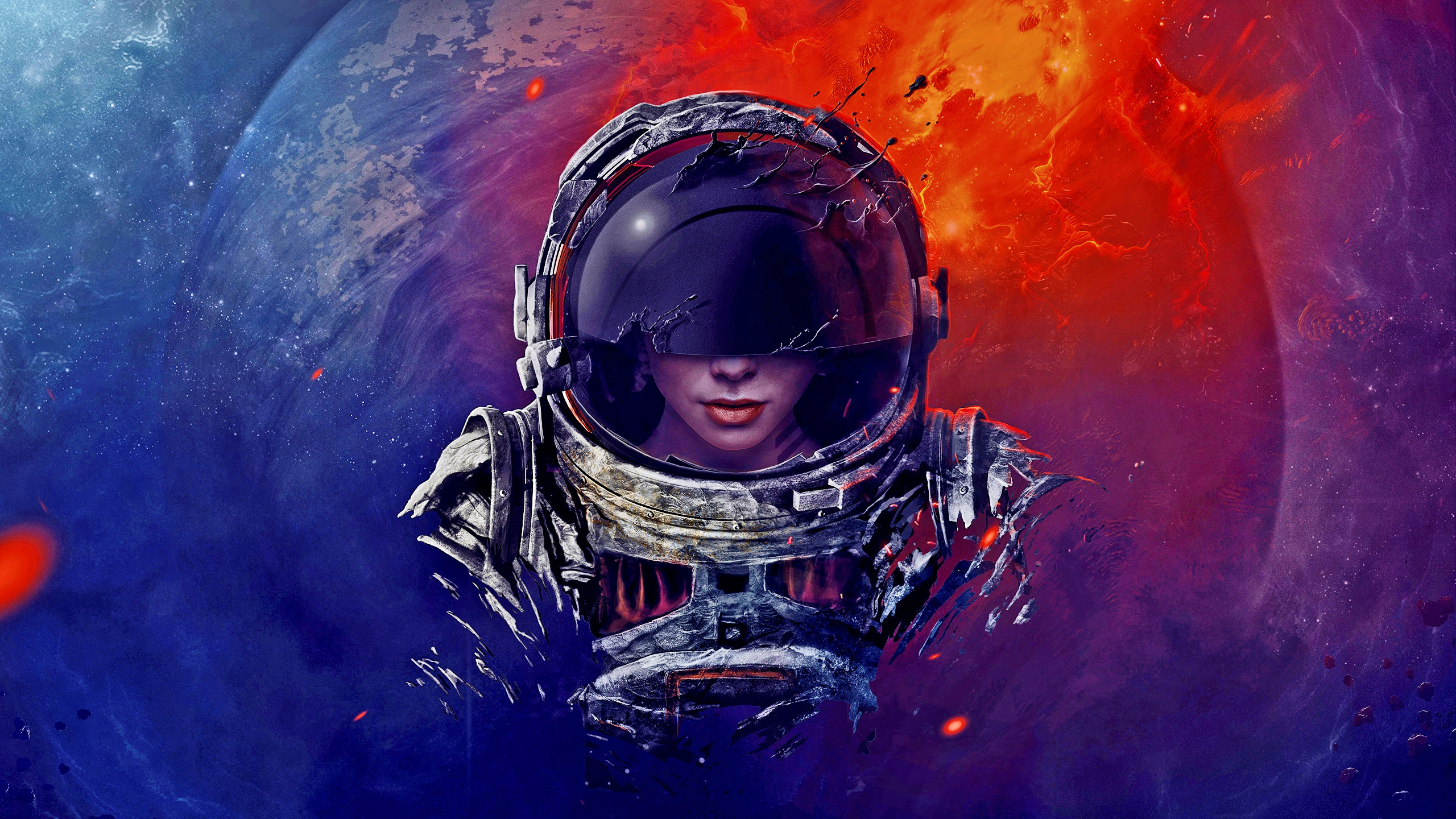 Artistic Astronaut Planet Woman 2560x1440