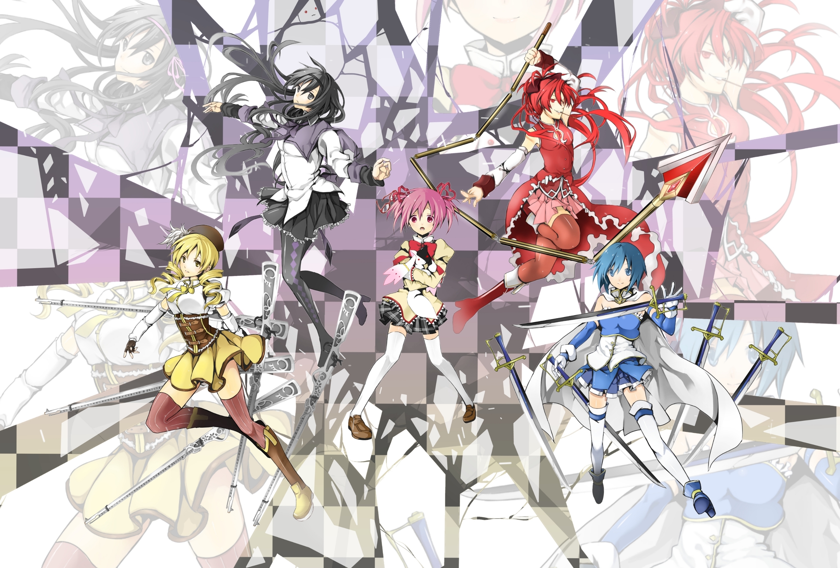 Homura Akemi Kyuubey Puella Magi Madoka Magica Ky Ko Sakura Madoka Kaname Mami Tomoe Sayaka Miki 3214x2173