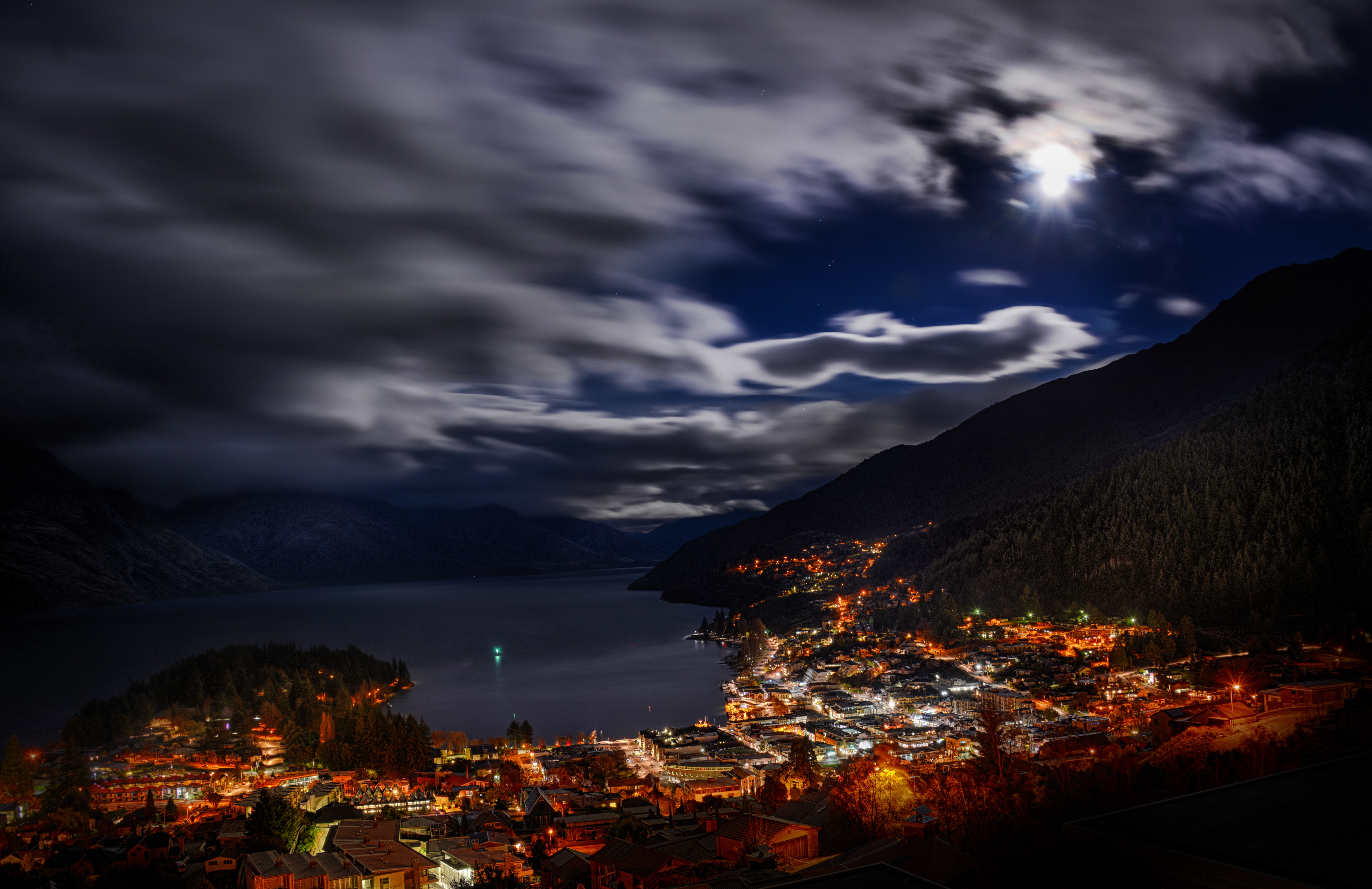 Cloud Drifting New Zealand Night Sky Town 7152x4632