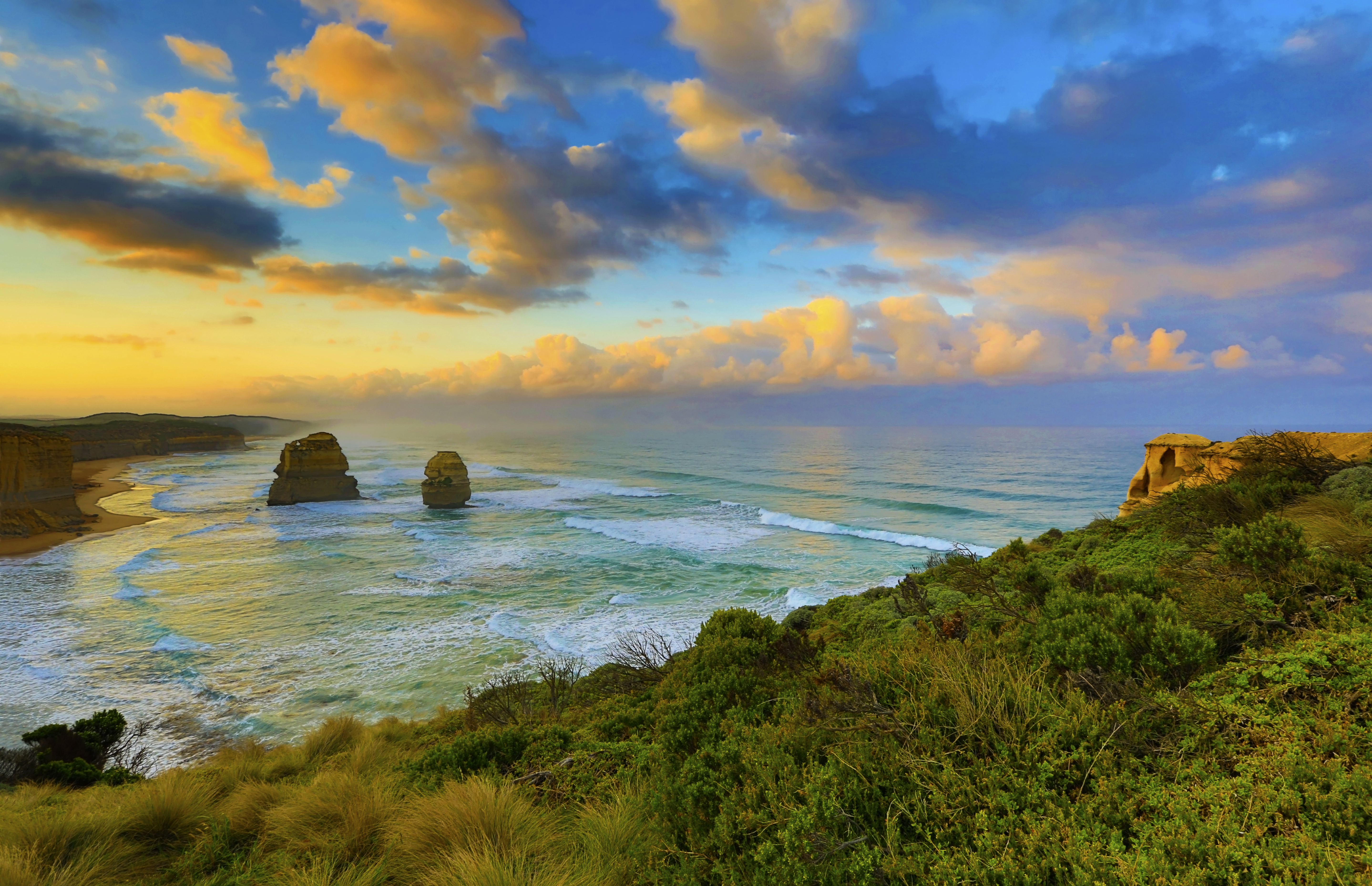 Australia Cloud Dawn Landscape Limestone Stacks Sea The Twelve Apostles Victoria Australia 5756x3718