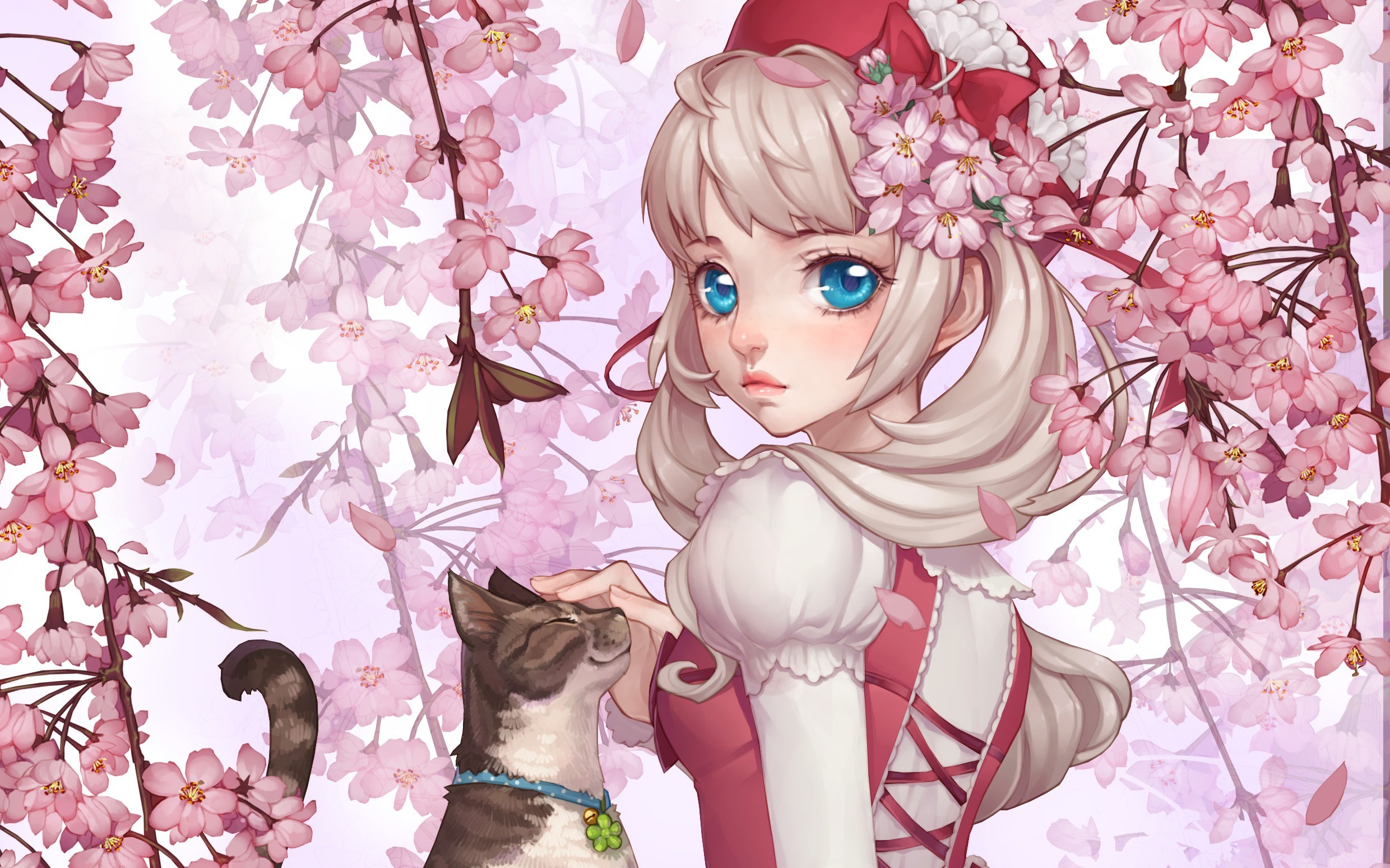 Cat Girl Sakura Blossom Spring 2480x1550