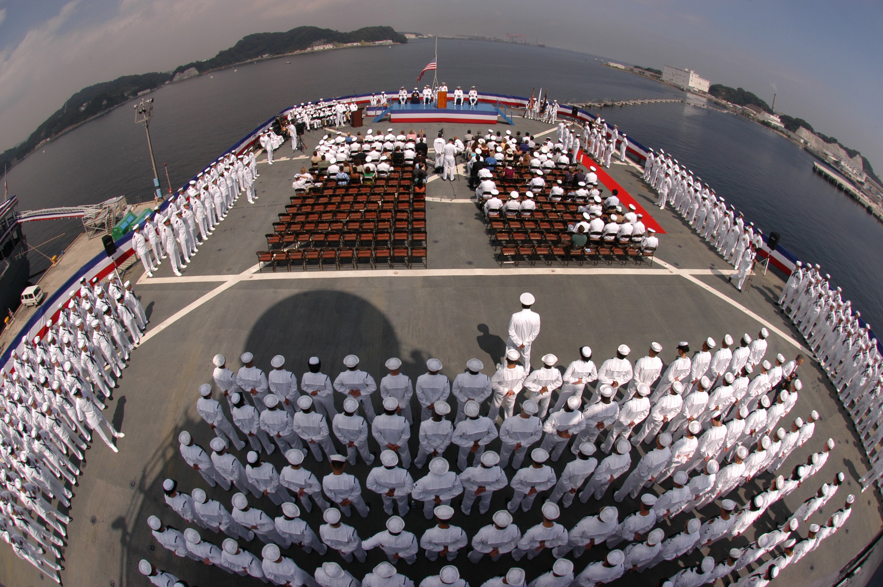 Aircraft Carrier Ceremony Fisheye Military Navy Sailor Ship 3008x2000