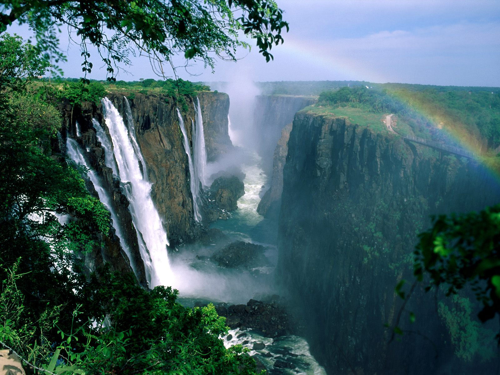 Cliff Earth Forest Green Rainbow Tree Victoria Falls Waterfall 1600x1200