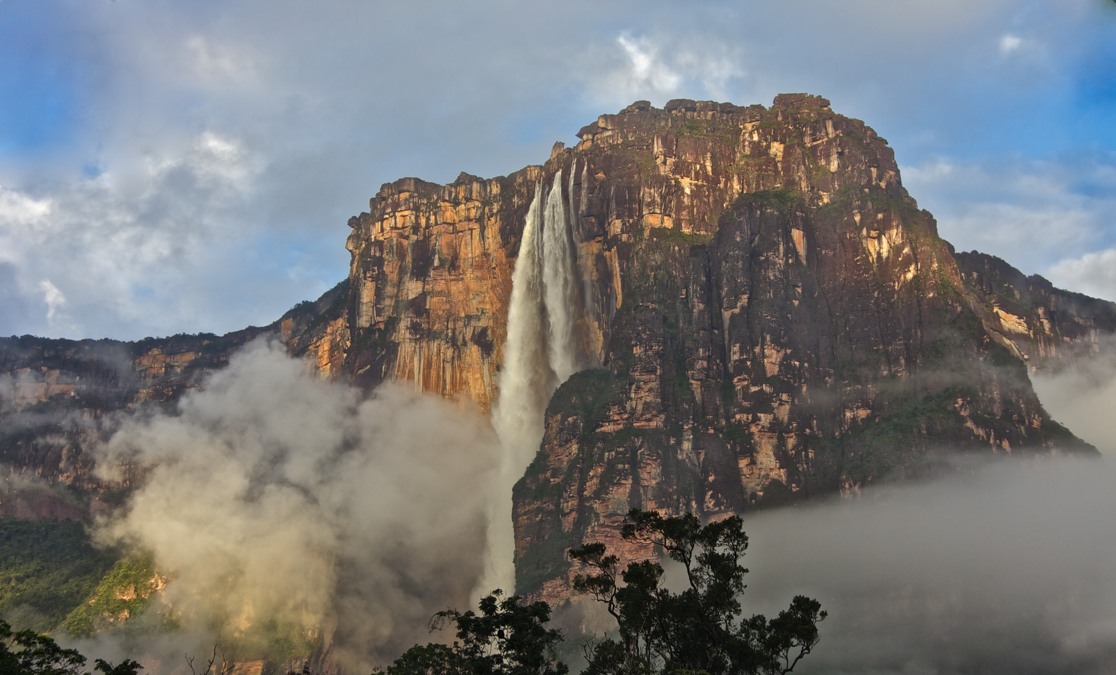 Angel Falls Cliff Fog Mountain Venezuela Waterfall 3885x2350