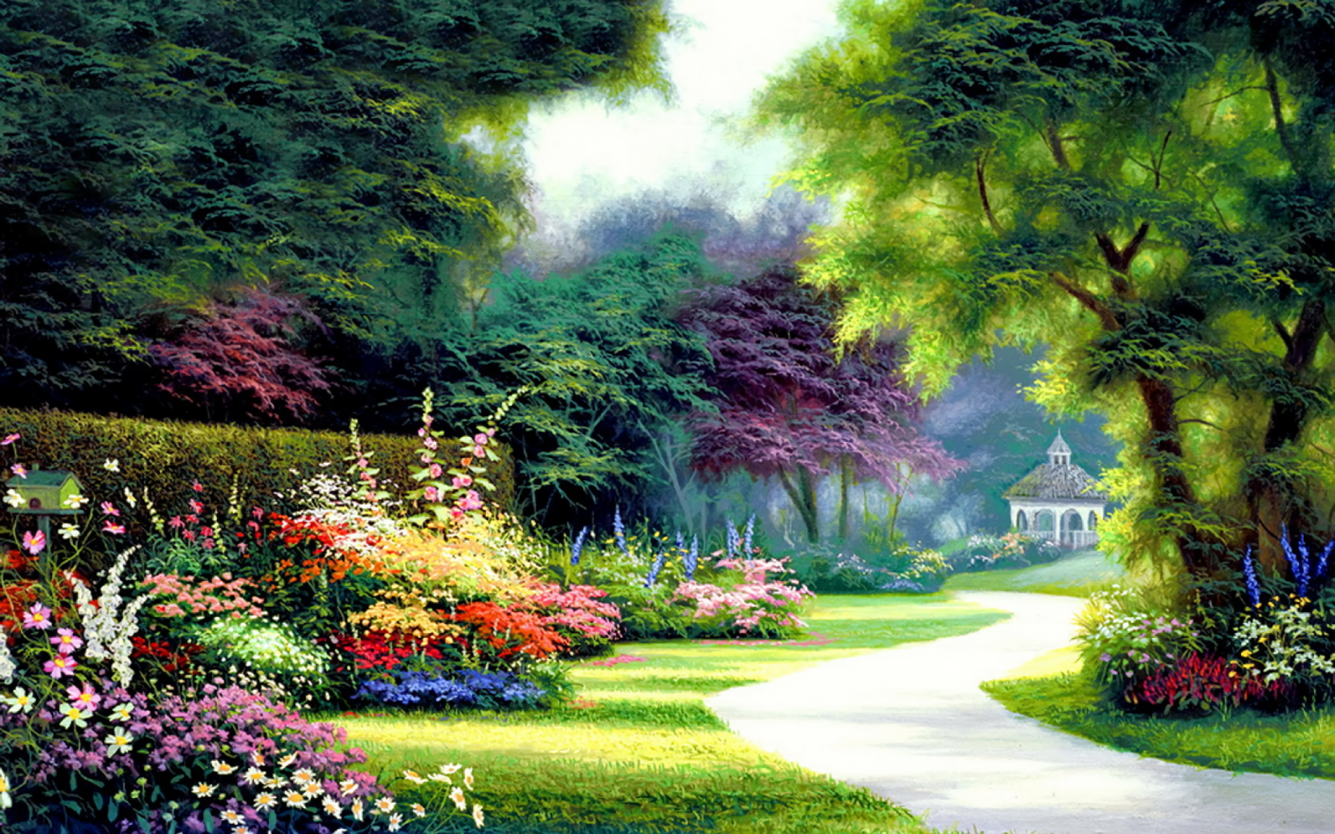 Artistic Colorful Flower Gazebo Painting Path Spring Tree 1920x1200