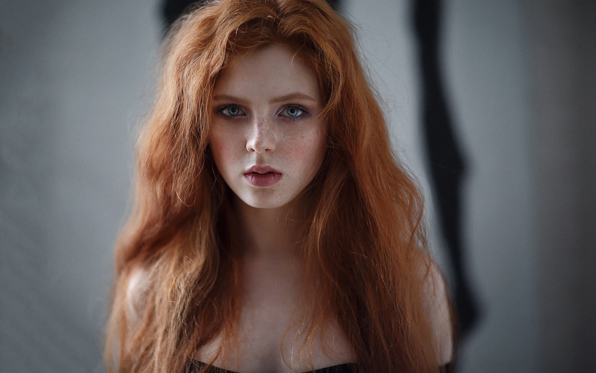 Women Model Face Redhead Blue Eyes Alexey Kazantsev Freckles Long Hair Depth Of Field 1920x1200