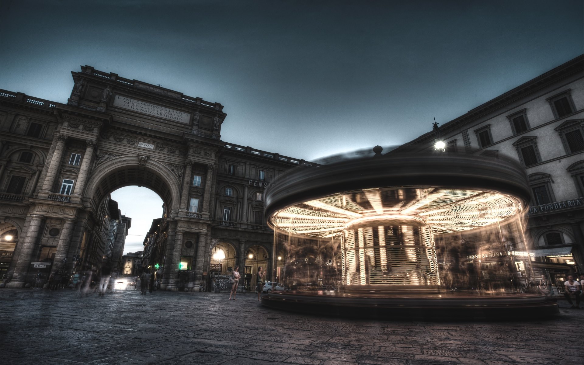 Architecture Building Carousel Florence Hdr Night 1920x1200