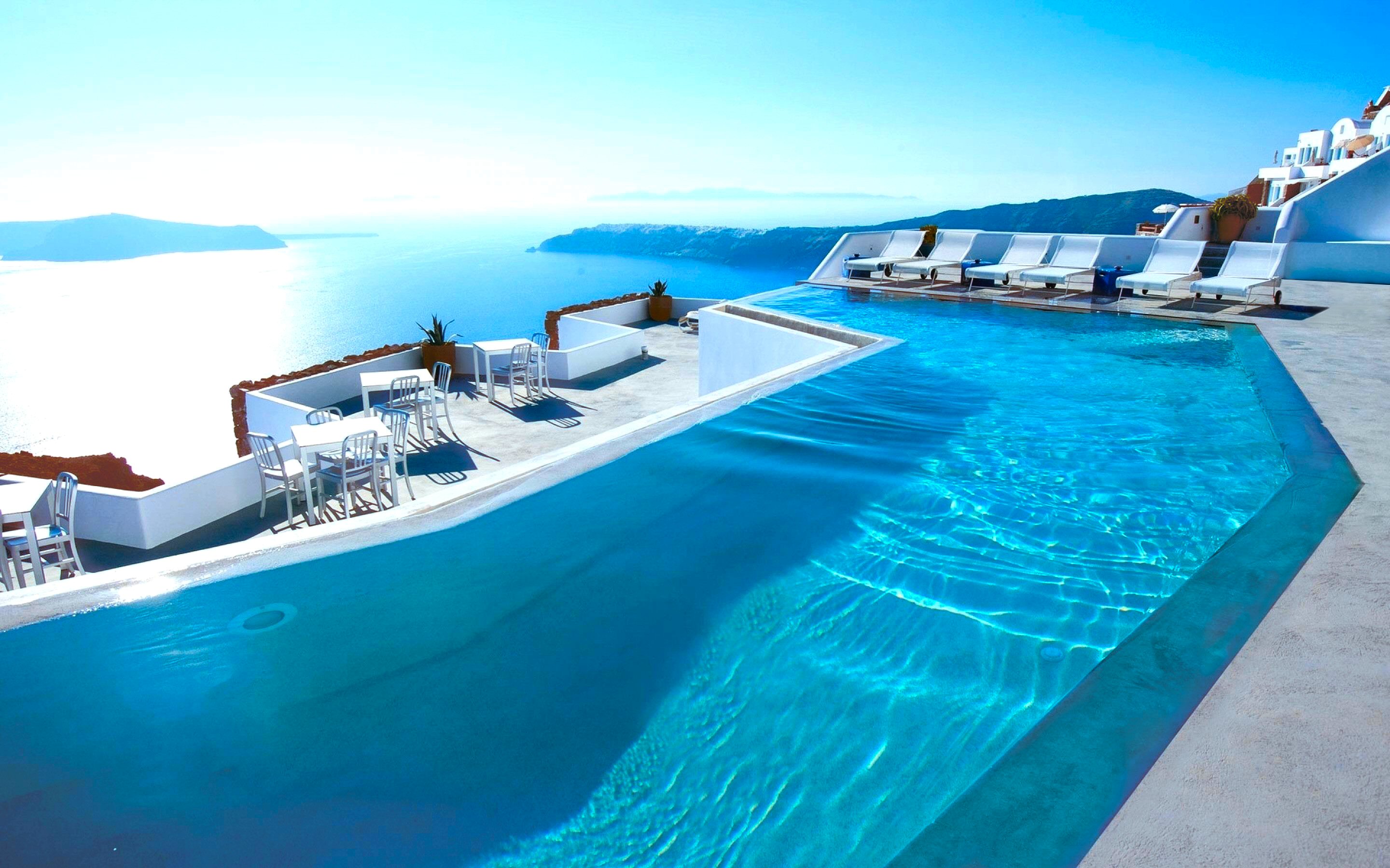 Blue Horizon Pool Santorini Summer Sunny Tropical 2880x1800