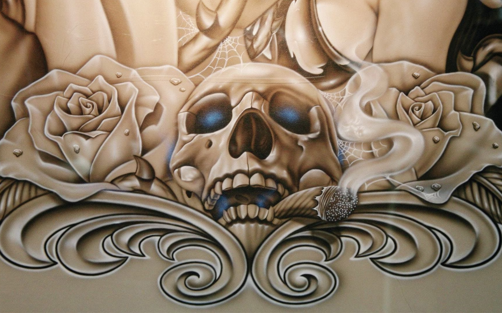 Artistic Cigar Gothic Rose Skull 1920x1200