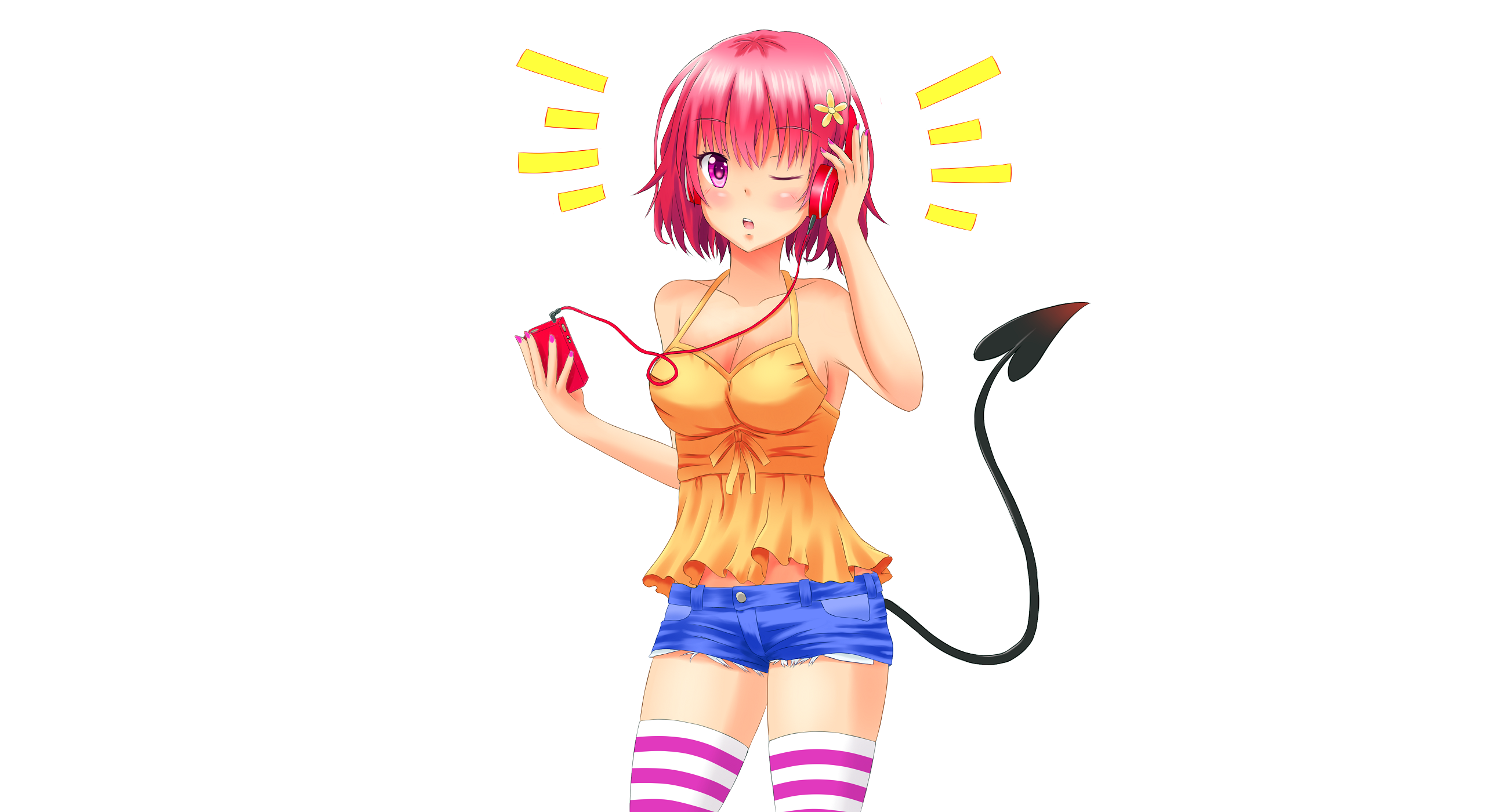 Blush Headphones Momo Velia Deviluke Pink Hair Short Hair Tail To Love Ru 2560x1400