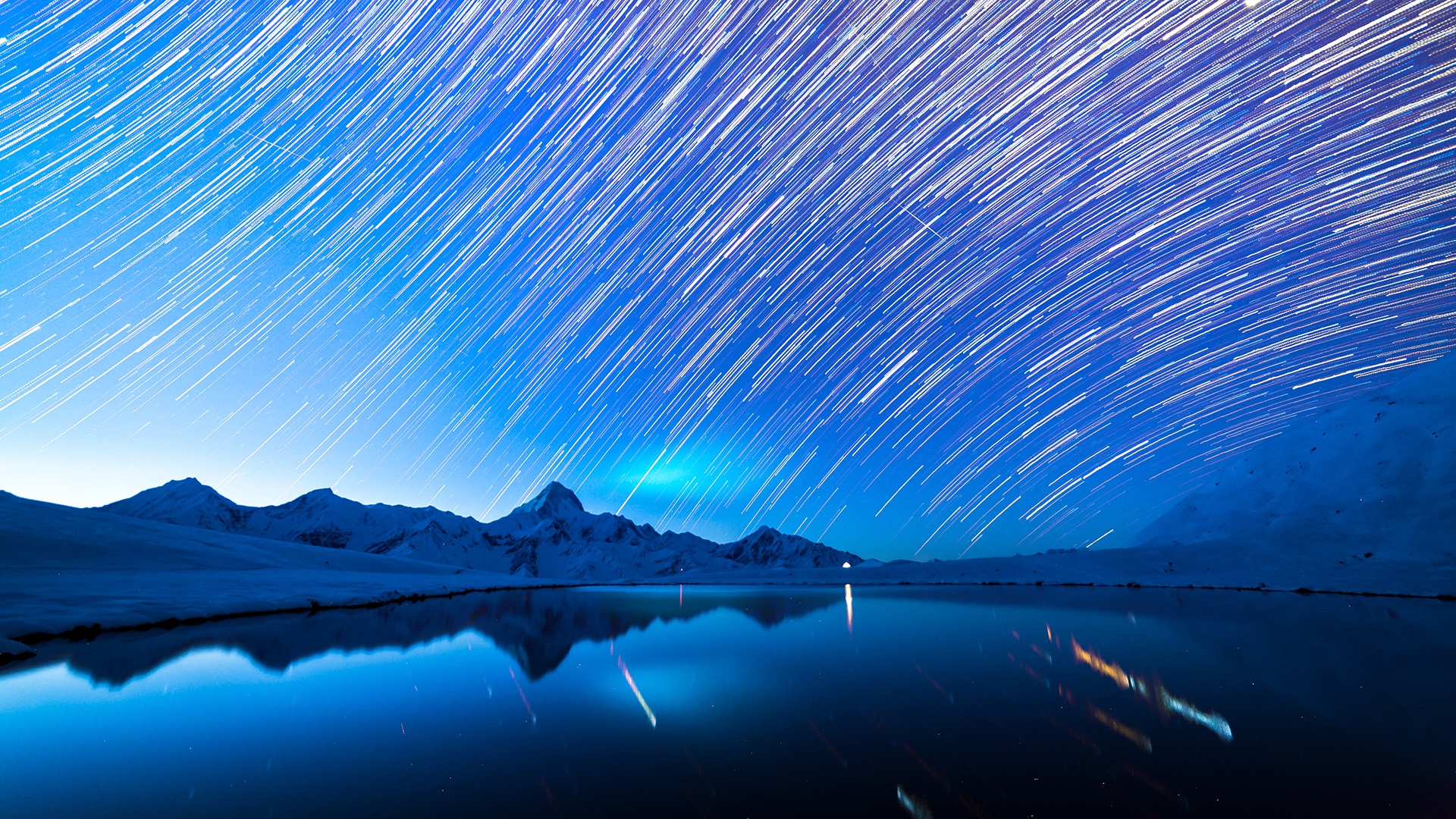 Photography Water Snow Mountains Star Trails 1920x1080