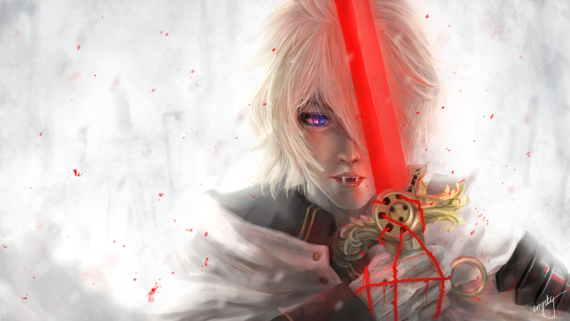 Anime Blonde Blue Eyes Boy Fangs Glove Mikaela Hyakuya Seraph Of The End Short Hair Sword Uniform Va 1920x1080