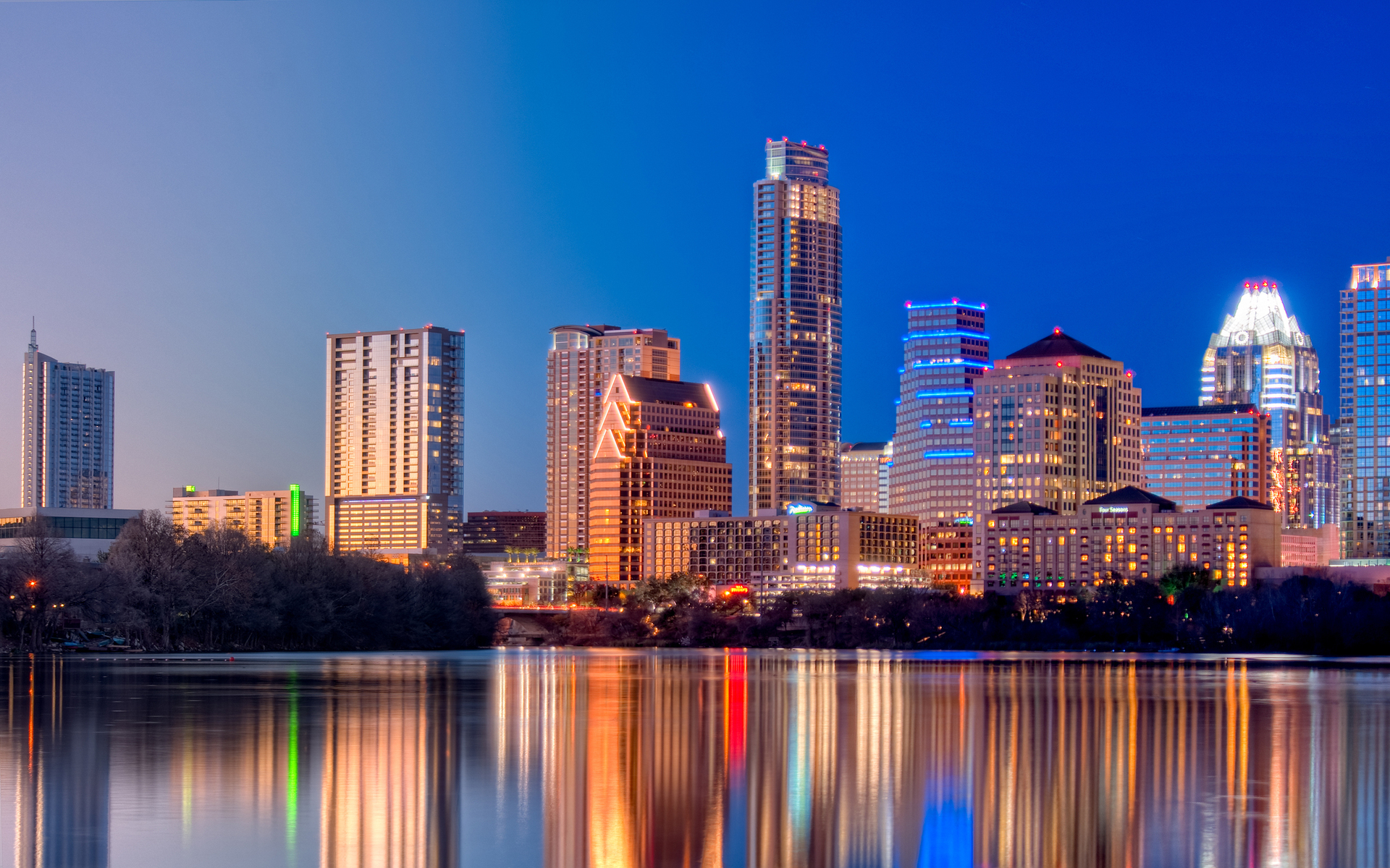 Architecture Austin Building Cityscape Light Night Reflection Texas Water 1920x1200