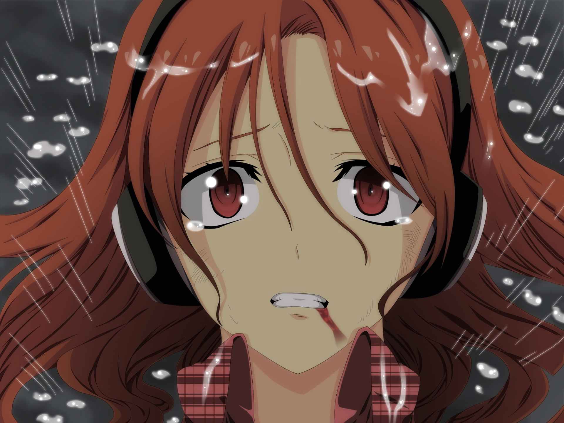 Akame Ga Kill Anime Chelsea Akame Ga Kill Close Up Girl Headphones Rain 1920x1440