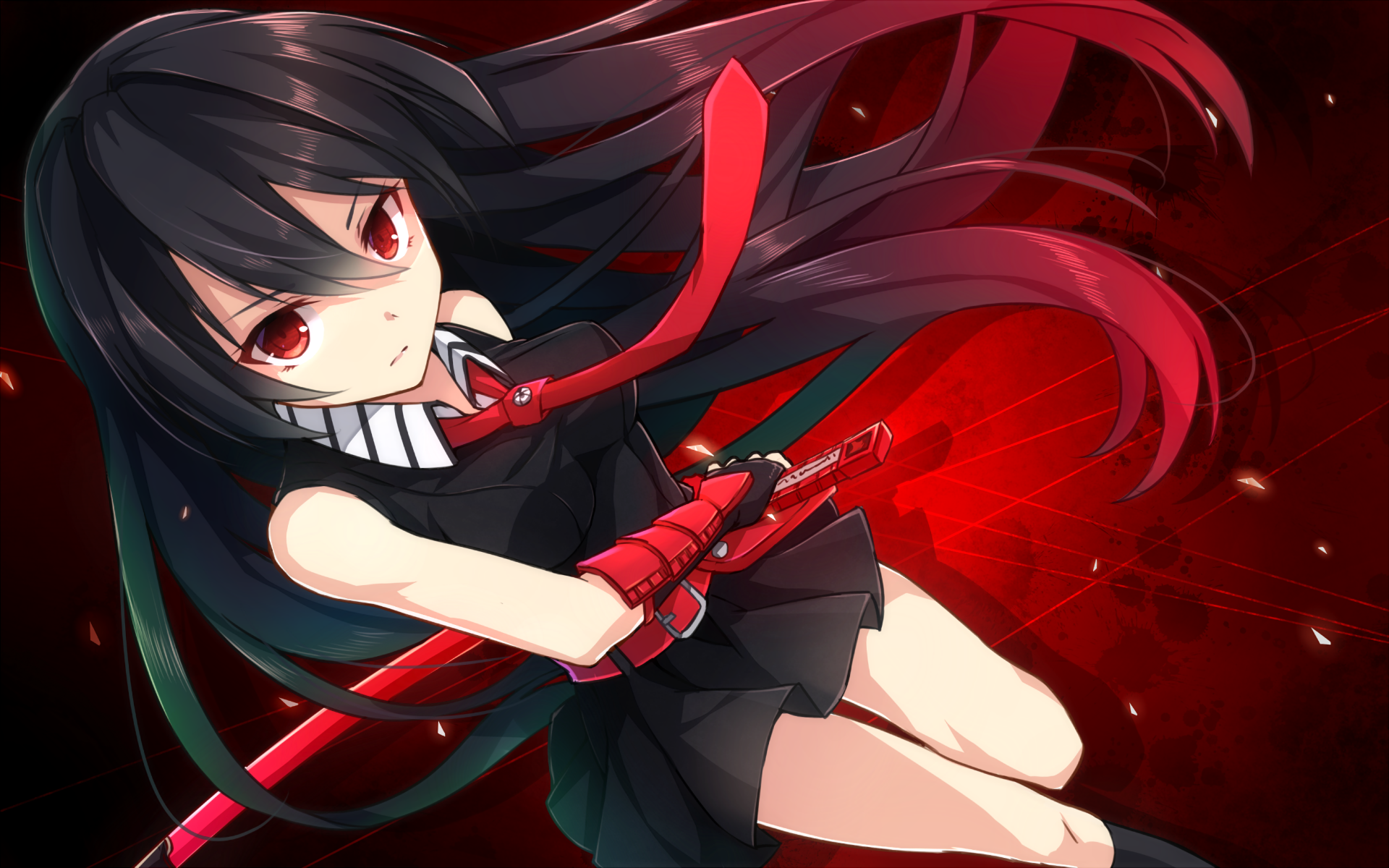 Akame Akame Ga Kill Akame Ga Kill Black Dress Black Hair Dress Girl Long Hair Red Eyes Tie Weapon 1920x1200