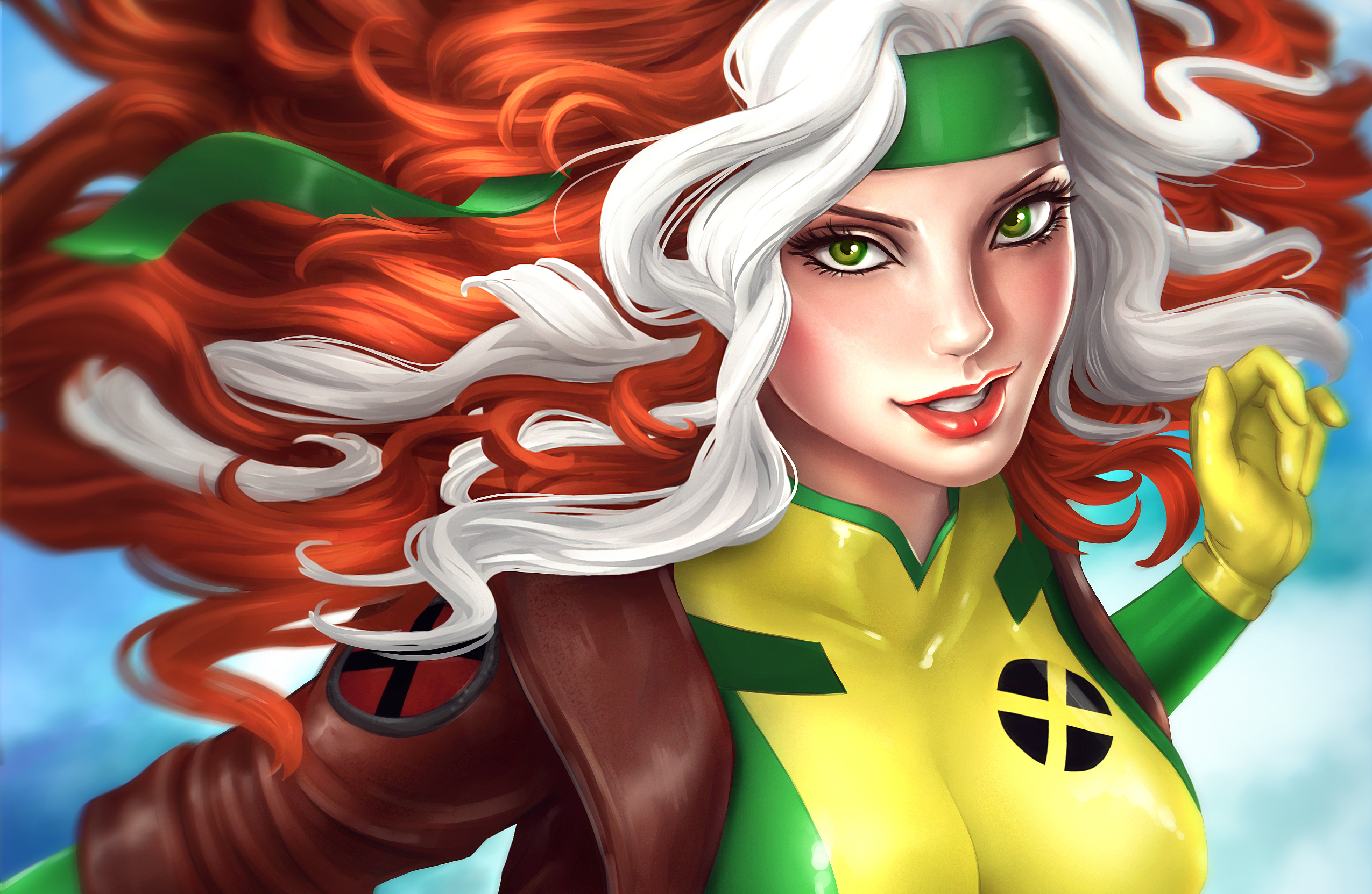 Face Girl Green Eyes Red Hair Rogue Marvel Comics White Hair X Men 2550x1663