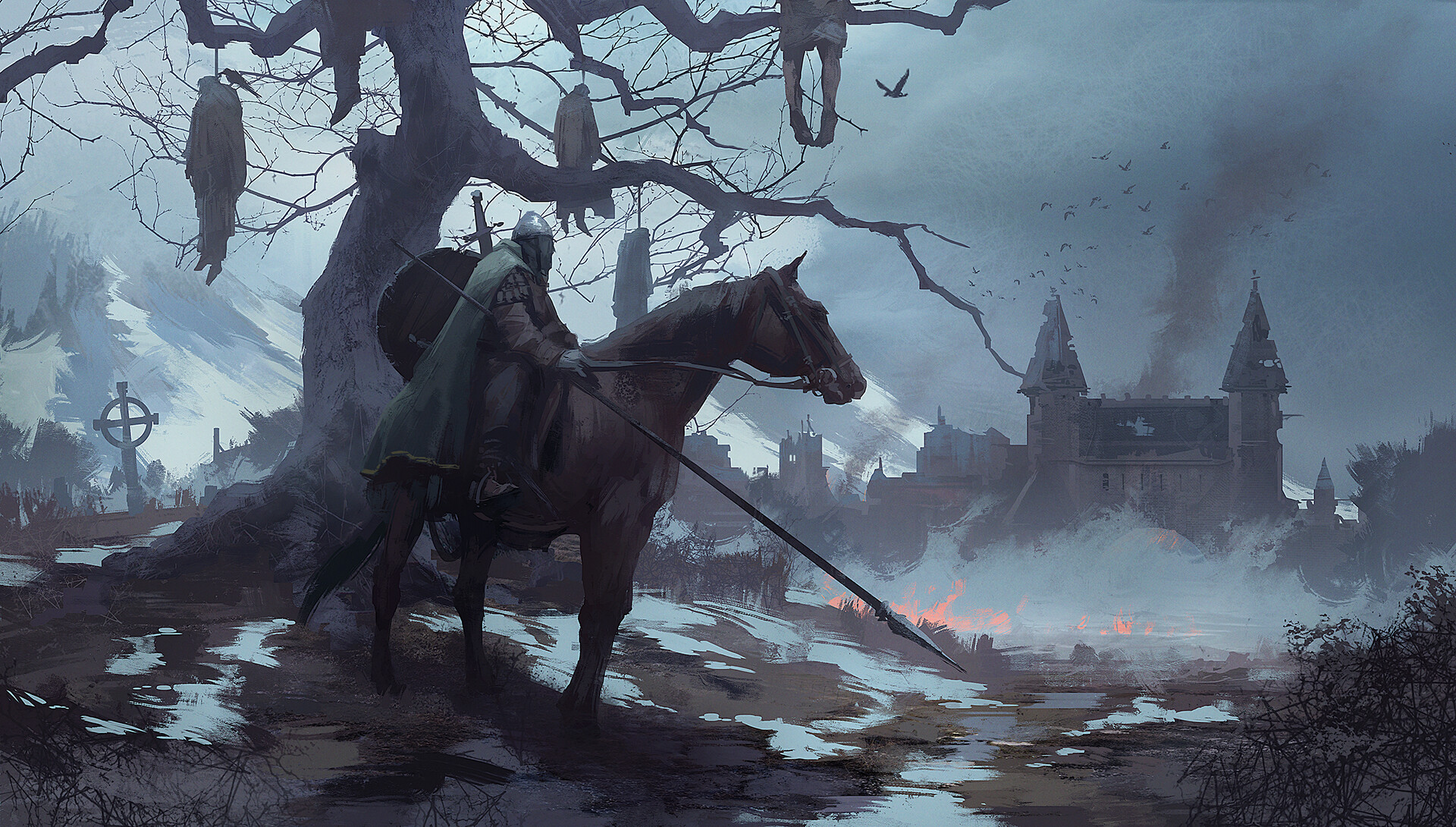 Medieval Artwork Knight Castle Corpse Horse 1920x1090