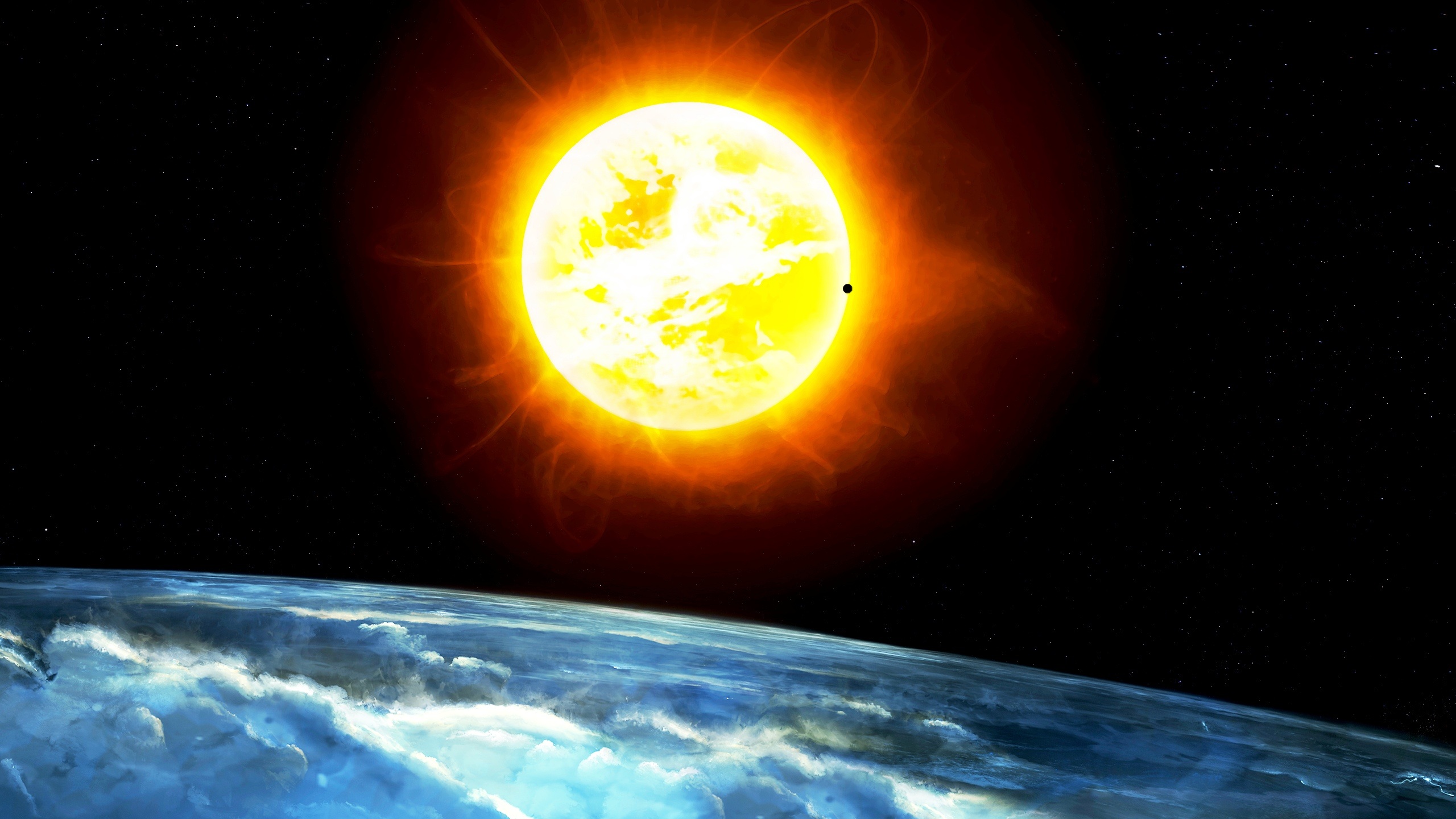 Planet Space Sun Orange Color 2560x1440