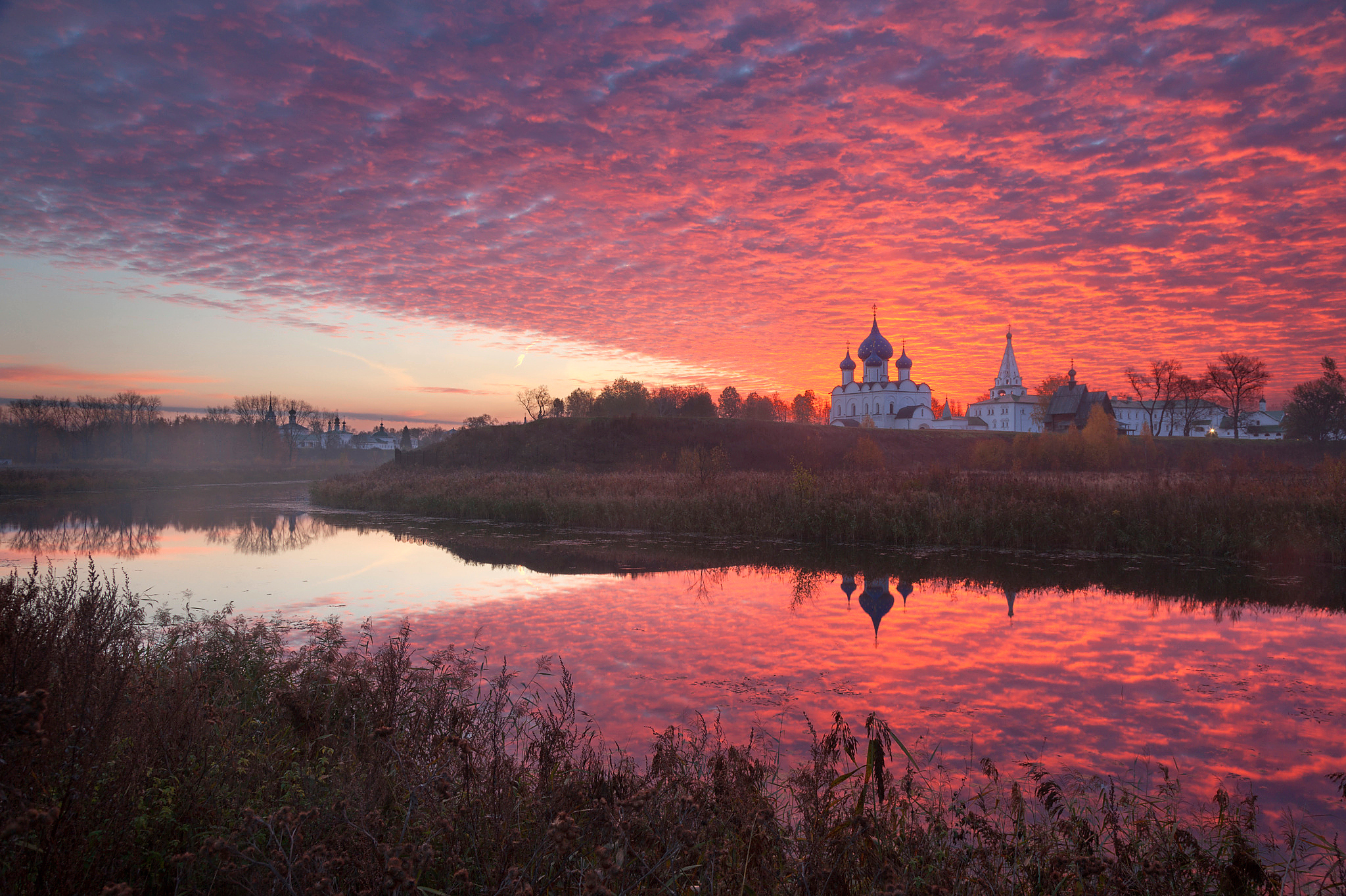 Church Dawn Morning River Russia Sky Sunrise Suzdal 2048x1365