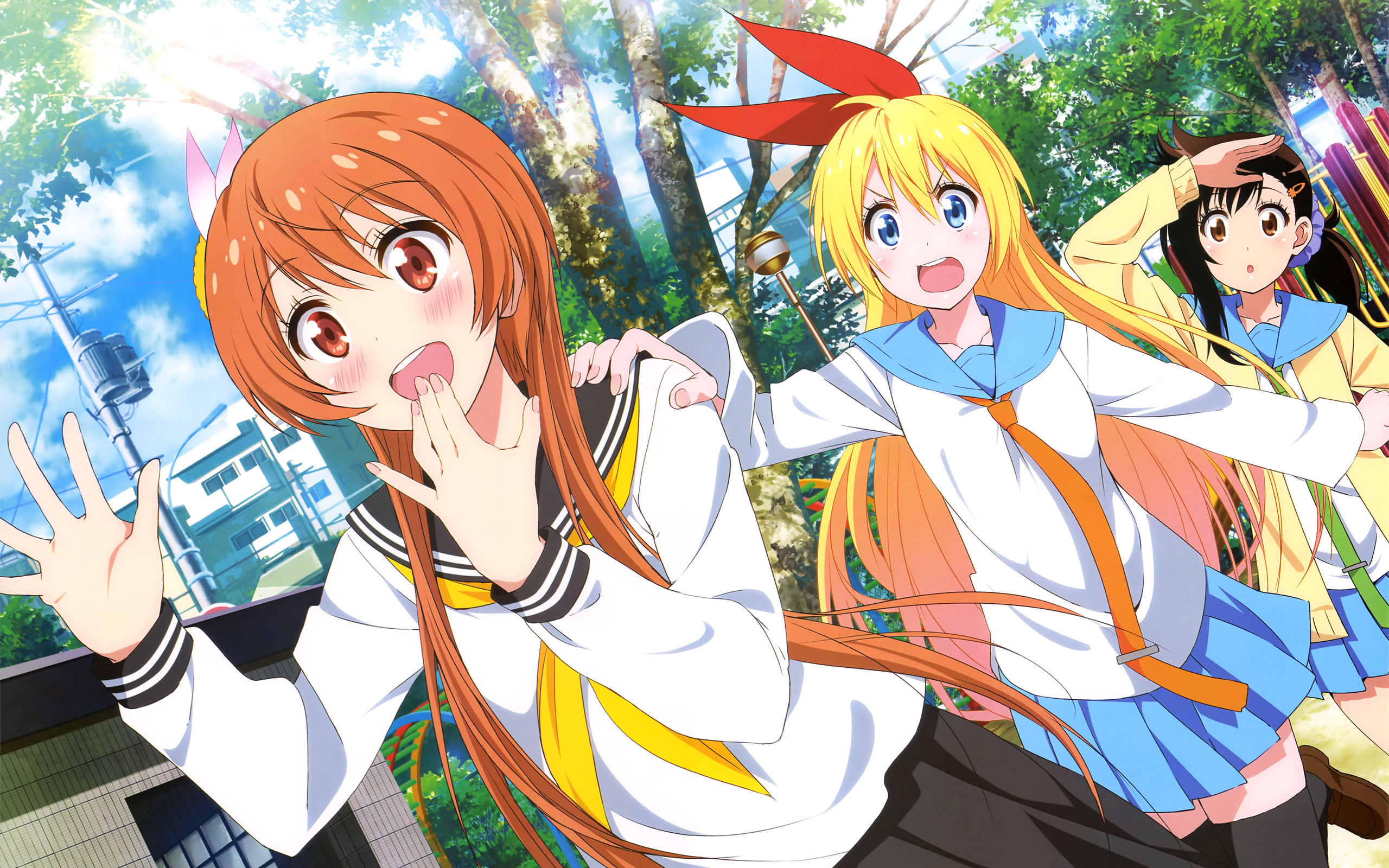 Blonde Chitoge Kirisaki Girl Haru Onodera Long Hair Marika Tachibana School Uniform Skirt 2560x1600