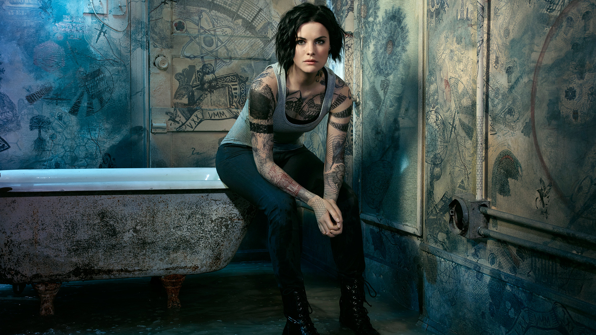 Blindspot Brunette Jaimie Alexander Short Hair Tattoo Woman 1920x1080