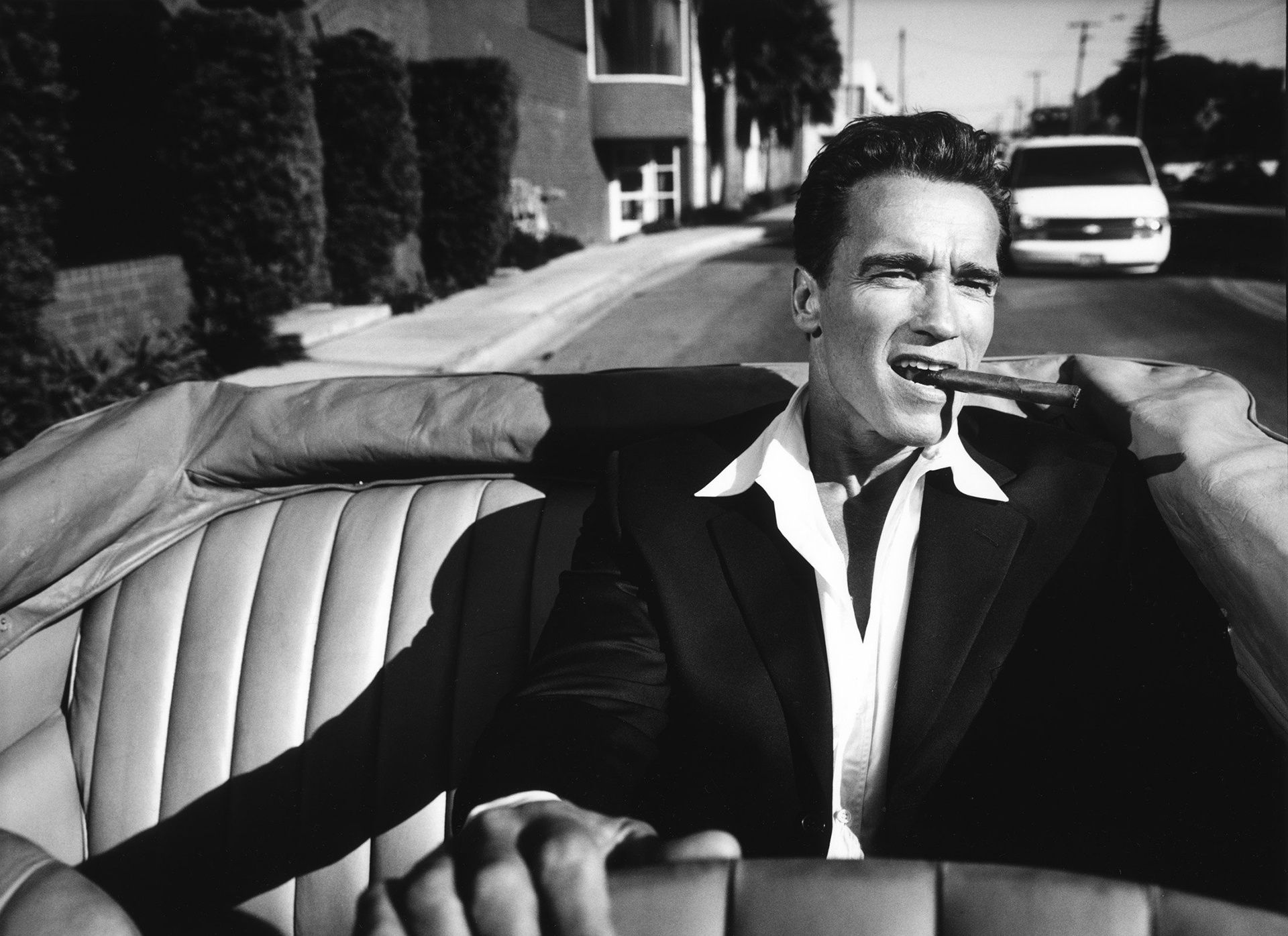 Actor American Arnold Schwarzenegger Black Amp White Cabriolet Cigar 1920x1396