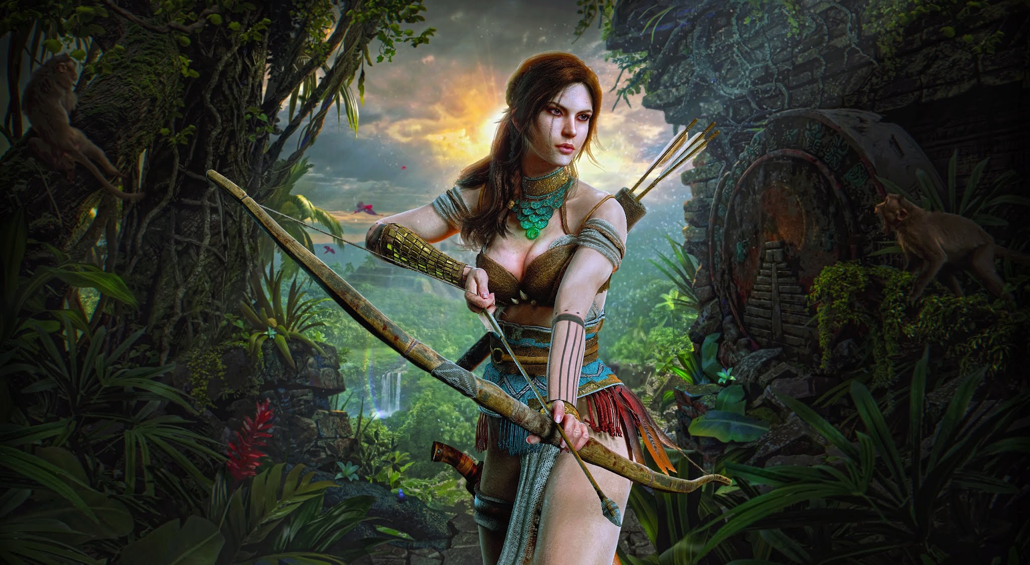 Lara Croft Arrows Monkey Aztec Jungle 2048x1125