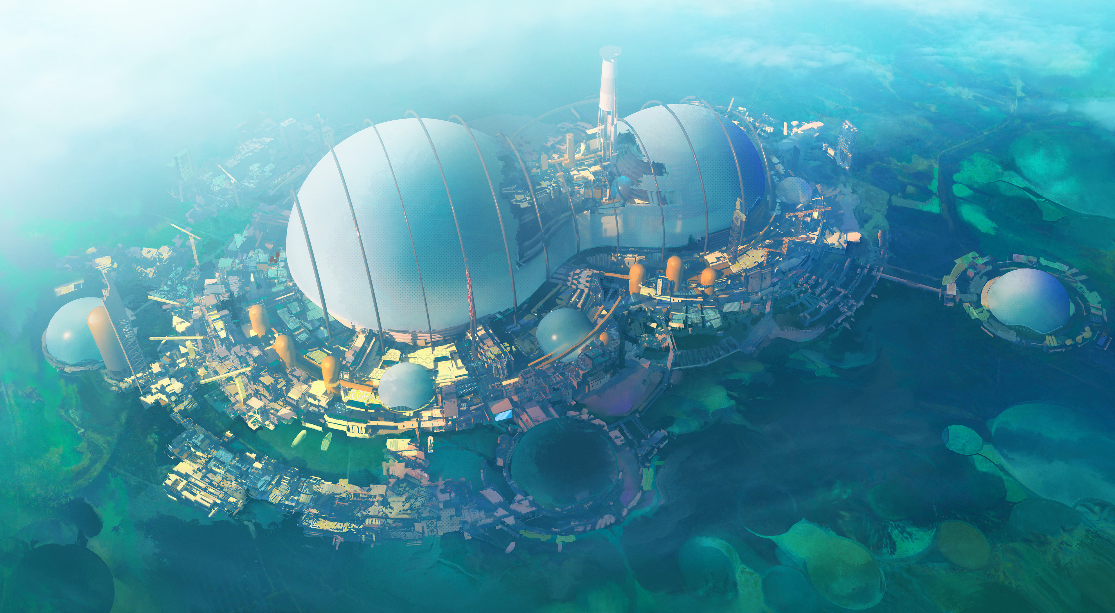 Leon Tukker Digital Art Science Fiction Sea City Cityscape Dome 3840x2112