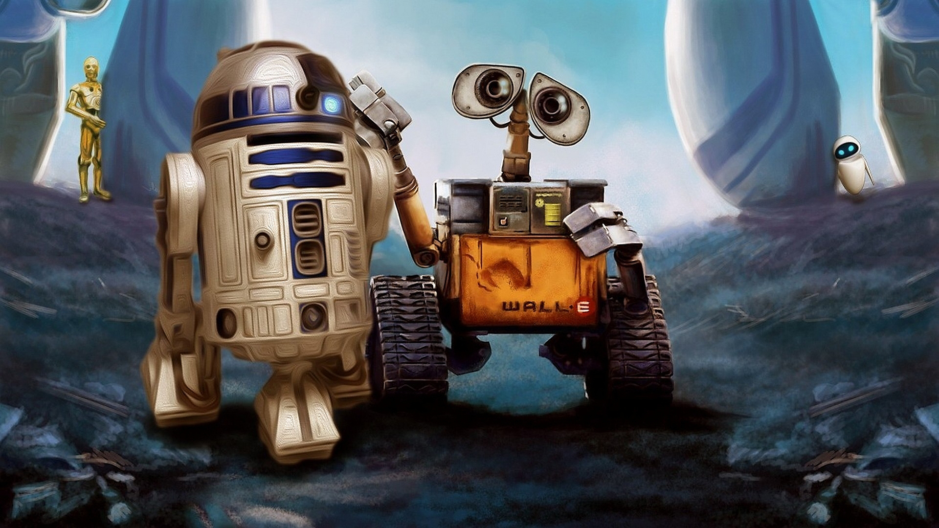 R2 D2 Wall E Character 1920x1080