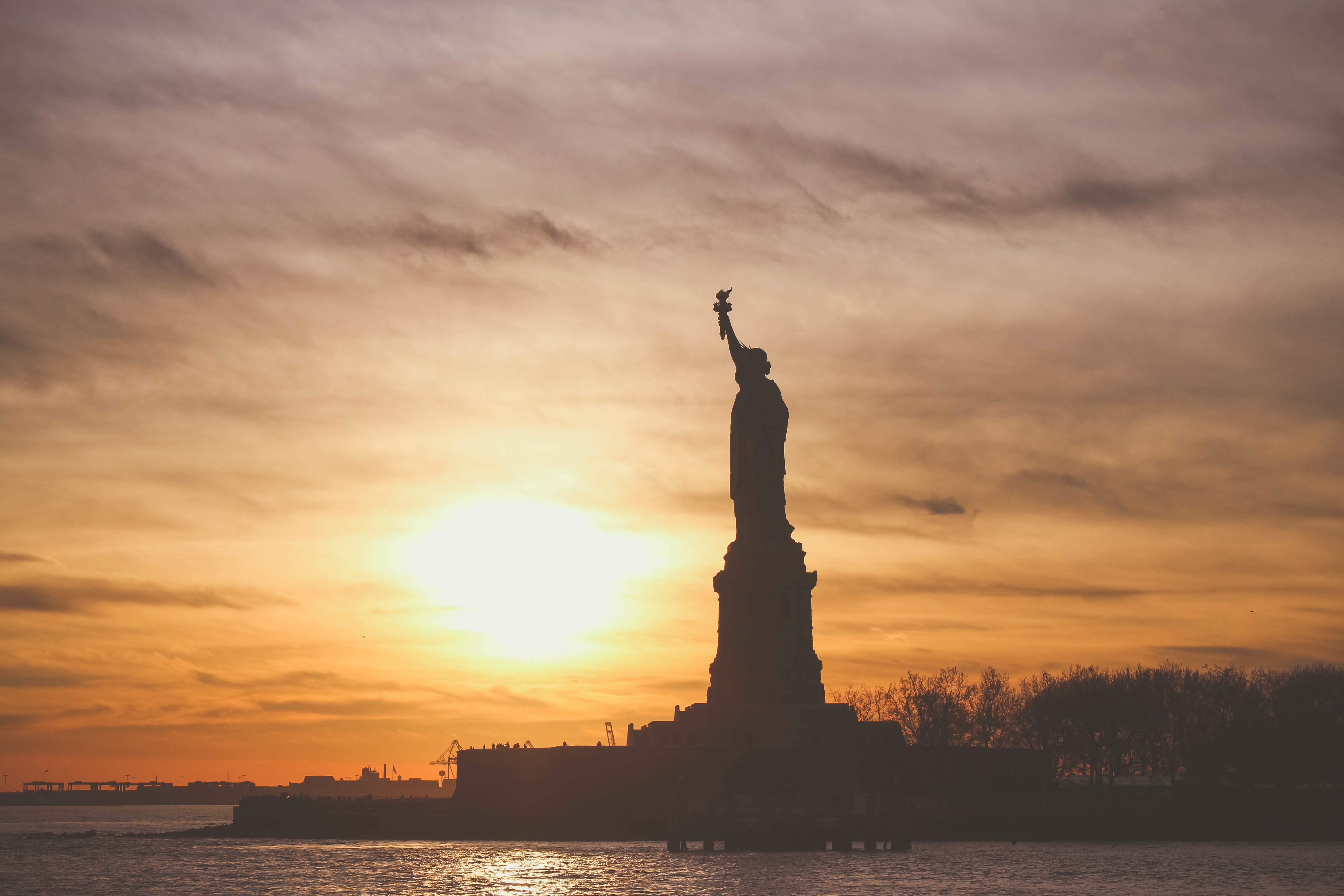 Silhouette Sky Statue Of Liberty Sunset 5184x3456