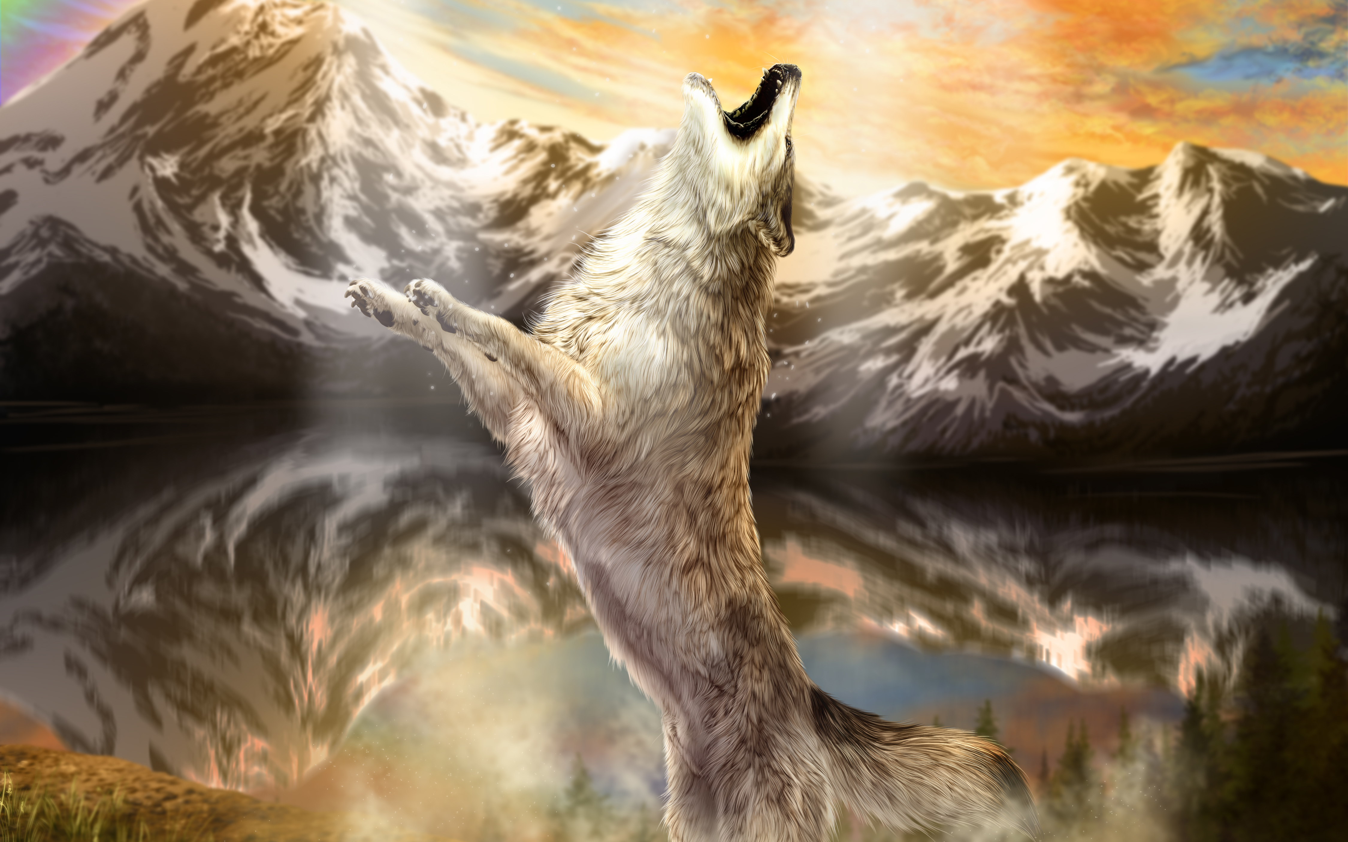 Artistic Howling Mountain Wolf 4500x2813