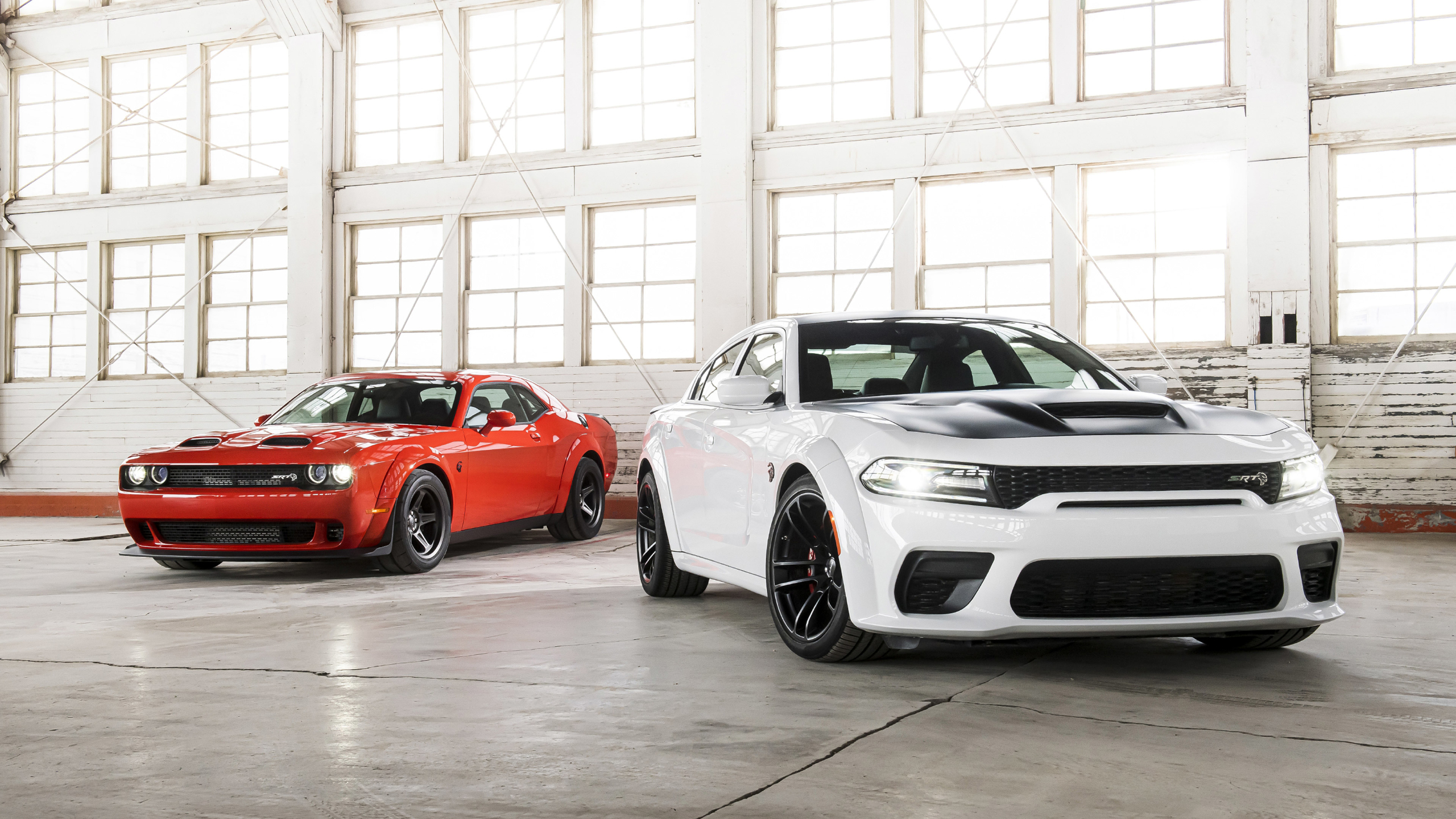 Dodge Charger Hellcat Car Muscle Cars Vehicle Hangar White Cars Dodge Challenger SRT Red Cars Hellca 2560x1440