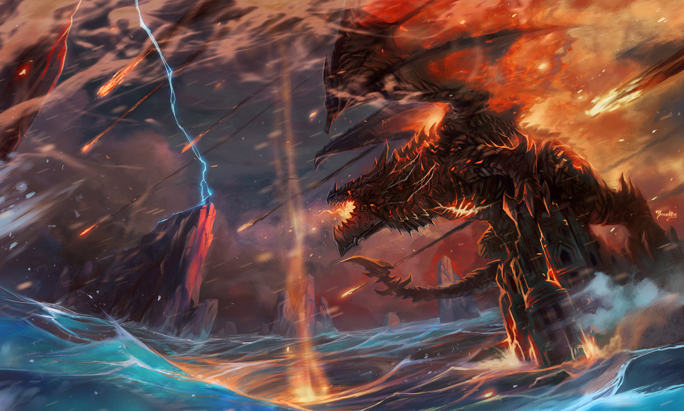 Chaman Deathwing World Of Warcraft Dragon Fantasy Fire Man Wave World Of Warcraft 2200x1323