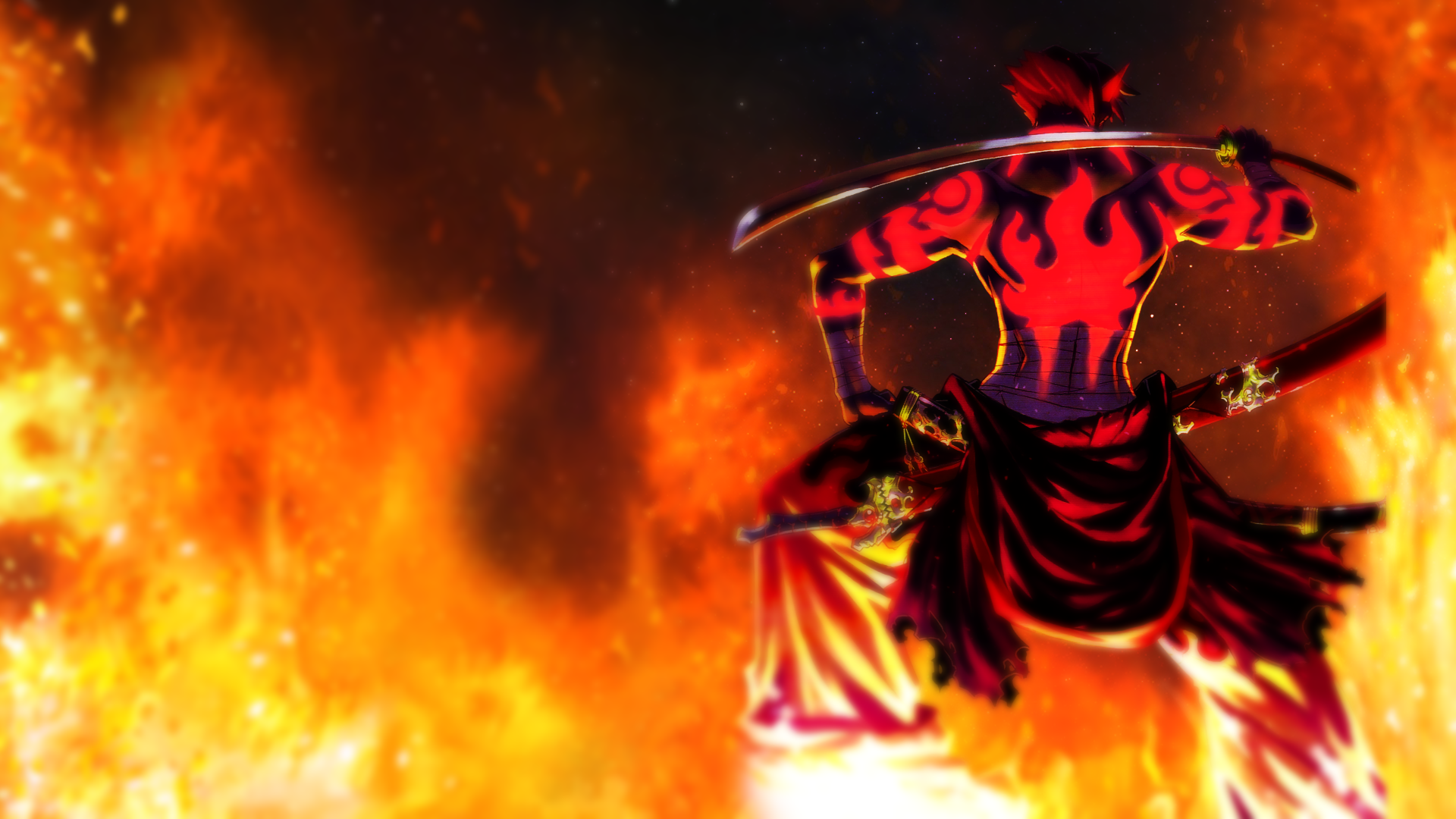 Kamina Tengen Toppa Gurren Lagann Night Stars Space Fire Flame Nebula Samurai Red 1920x1080