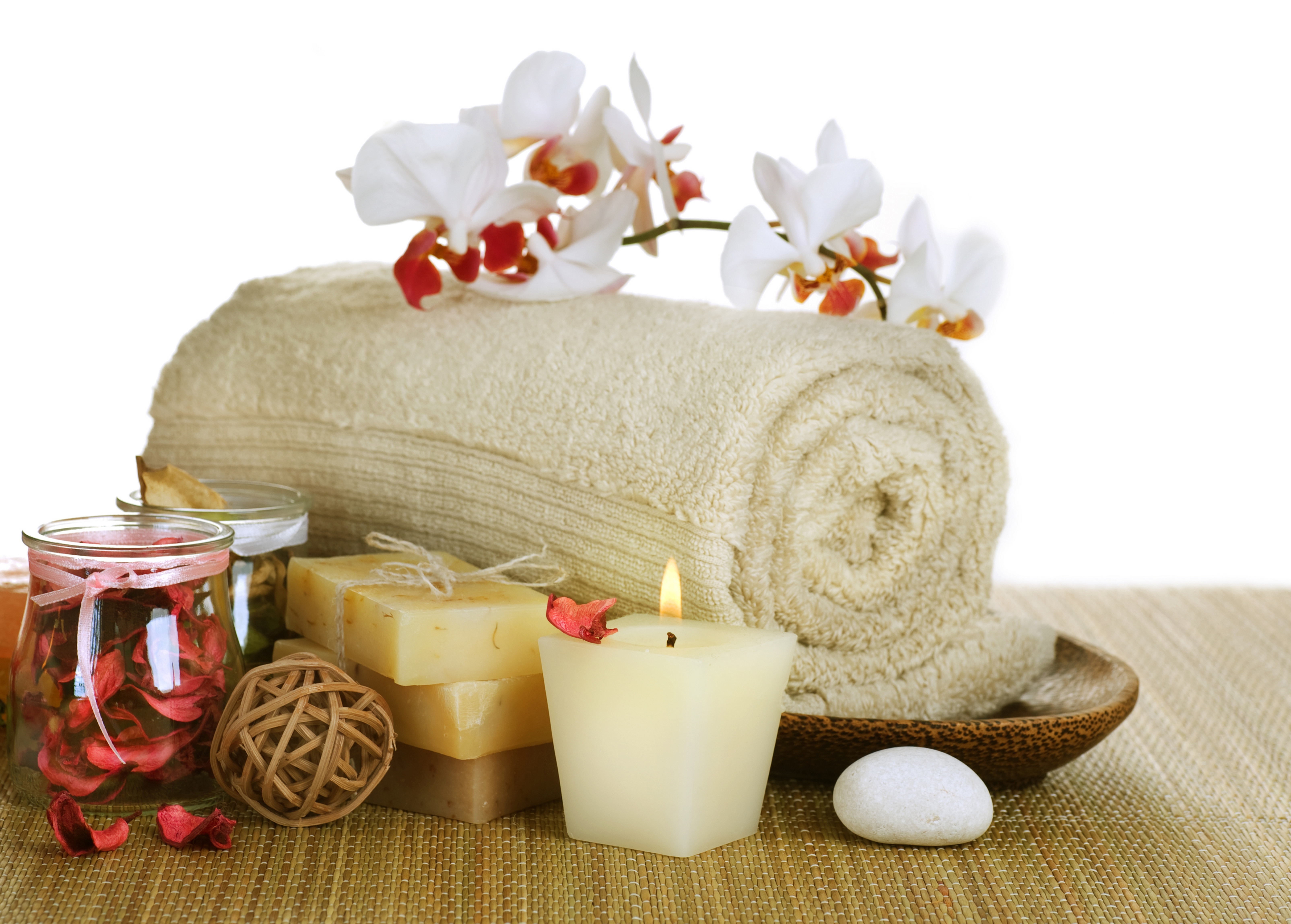 Candle Orchid Petal Soap Spa Towel 6416x4592