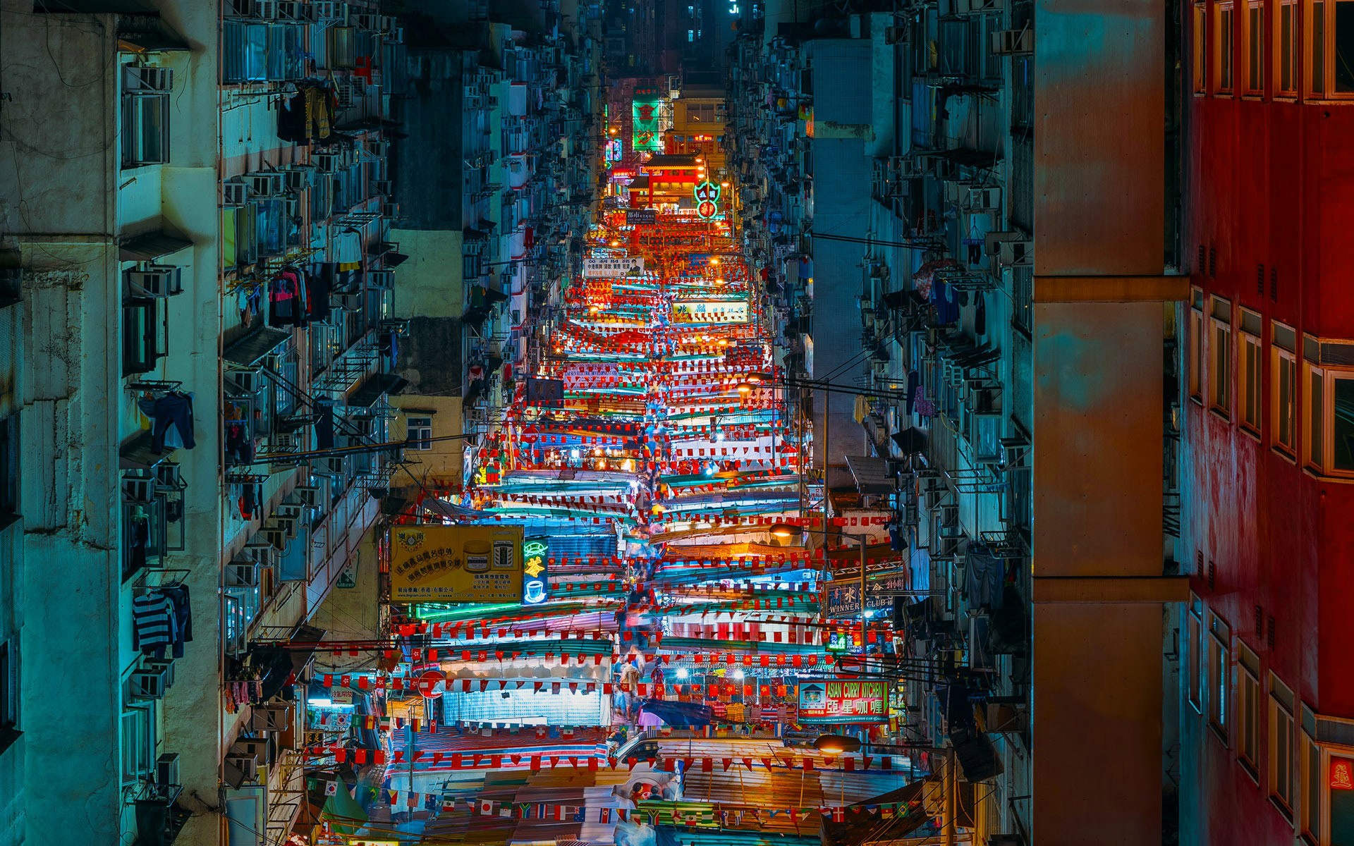Building China City Hong Kong Market Night Street 1920x1200