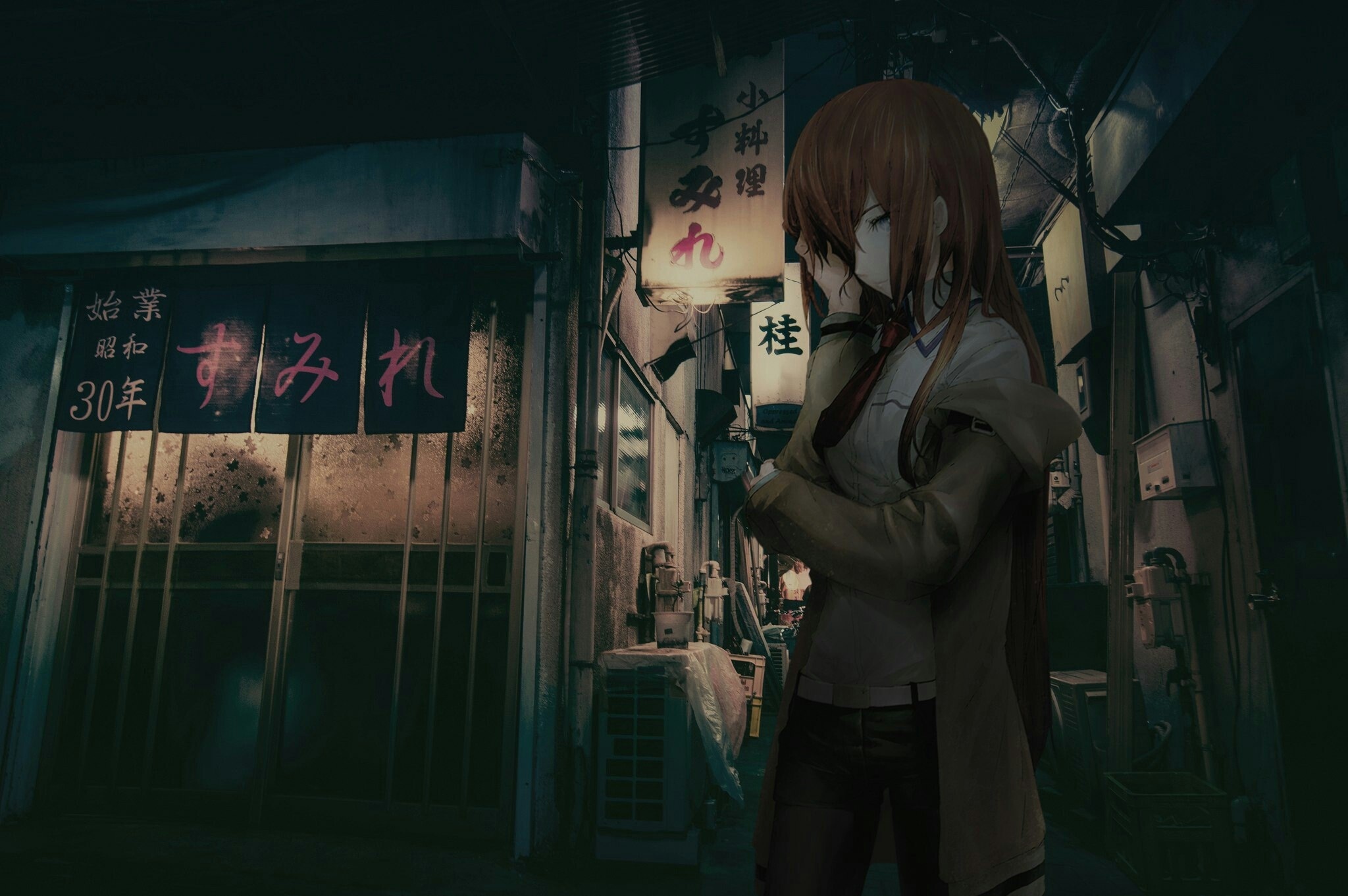 Anime Anime Girls Realistic Cityscape Dark Makise Kurisu Steins Gate Fan Art 2048x1362