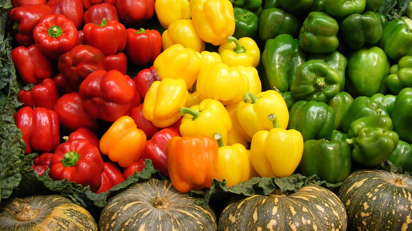 Capsicum Food Green Pepper Red Yellow 1366x768