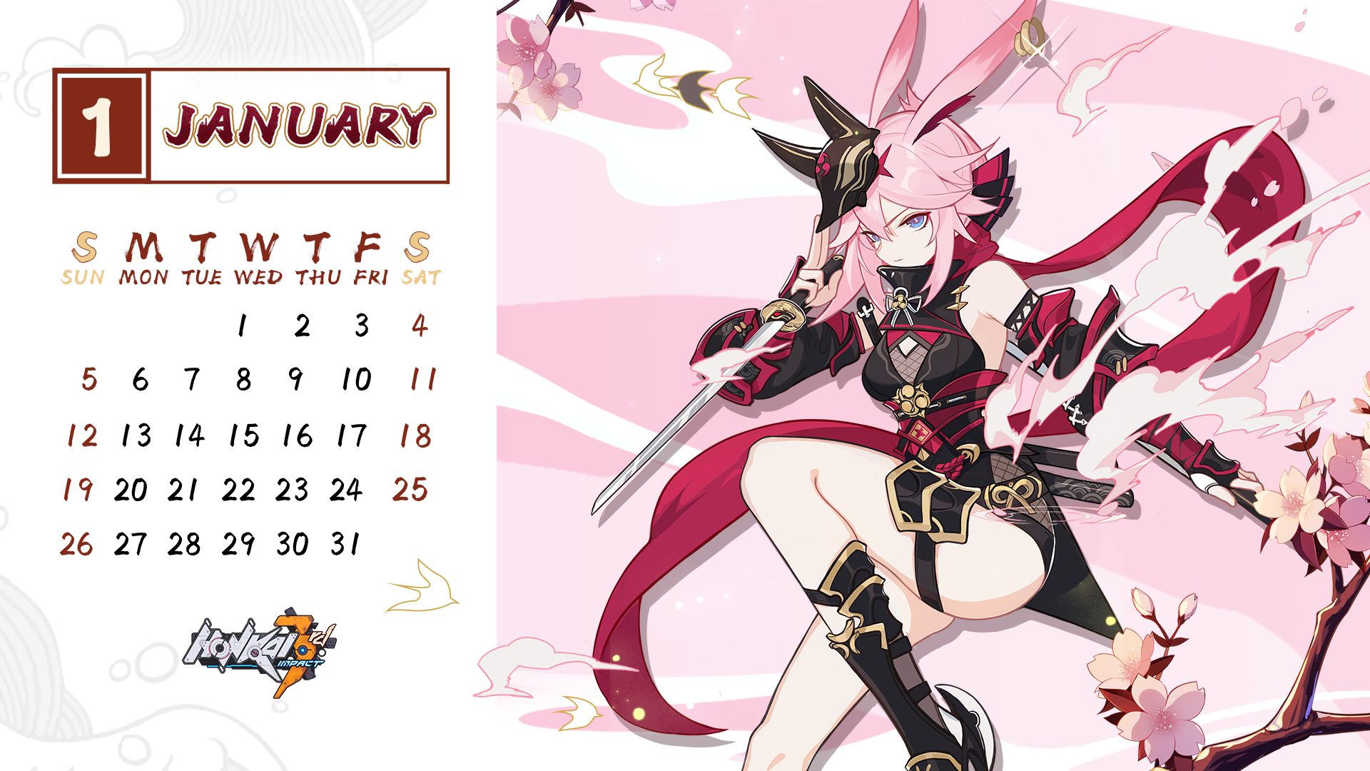 Honkai Impact Honkai Impact 3rd Video Games Anime Girls Calendar Yae Sakura Yae Sakura Honkai Impact 1920x1080