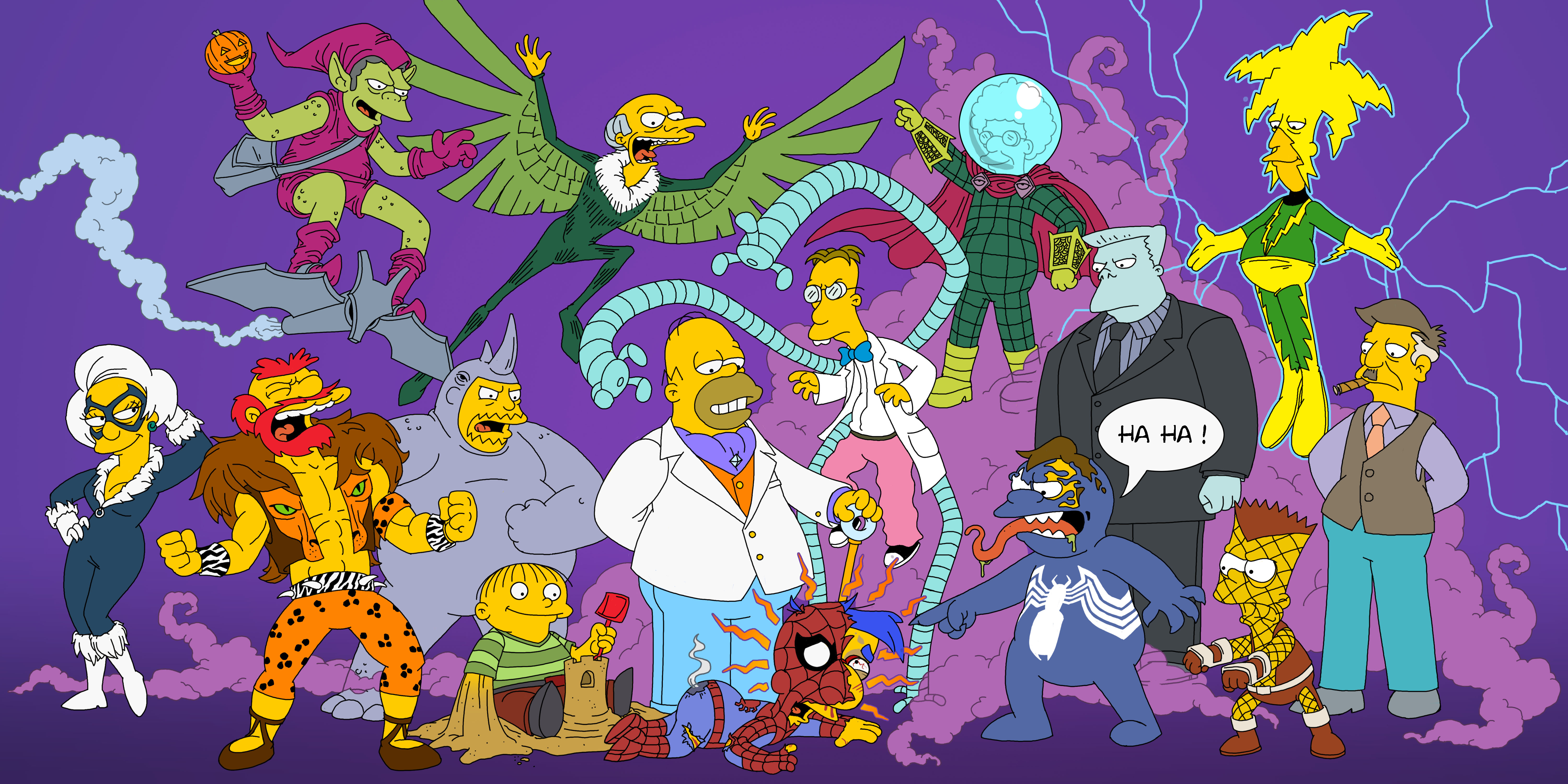 Bart Simpson Edna Krabappel Homer Simpson Milhouse Van Houten Moe Szyslak Montgomery Burns Nelson Mu 6000x3000